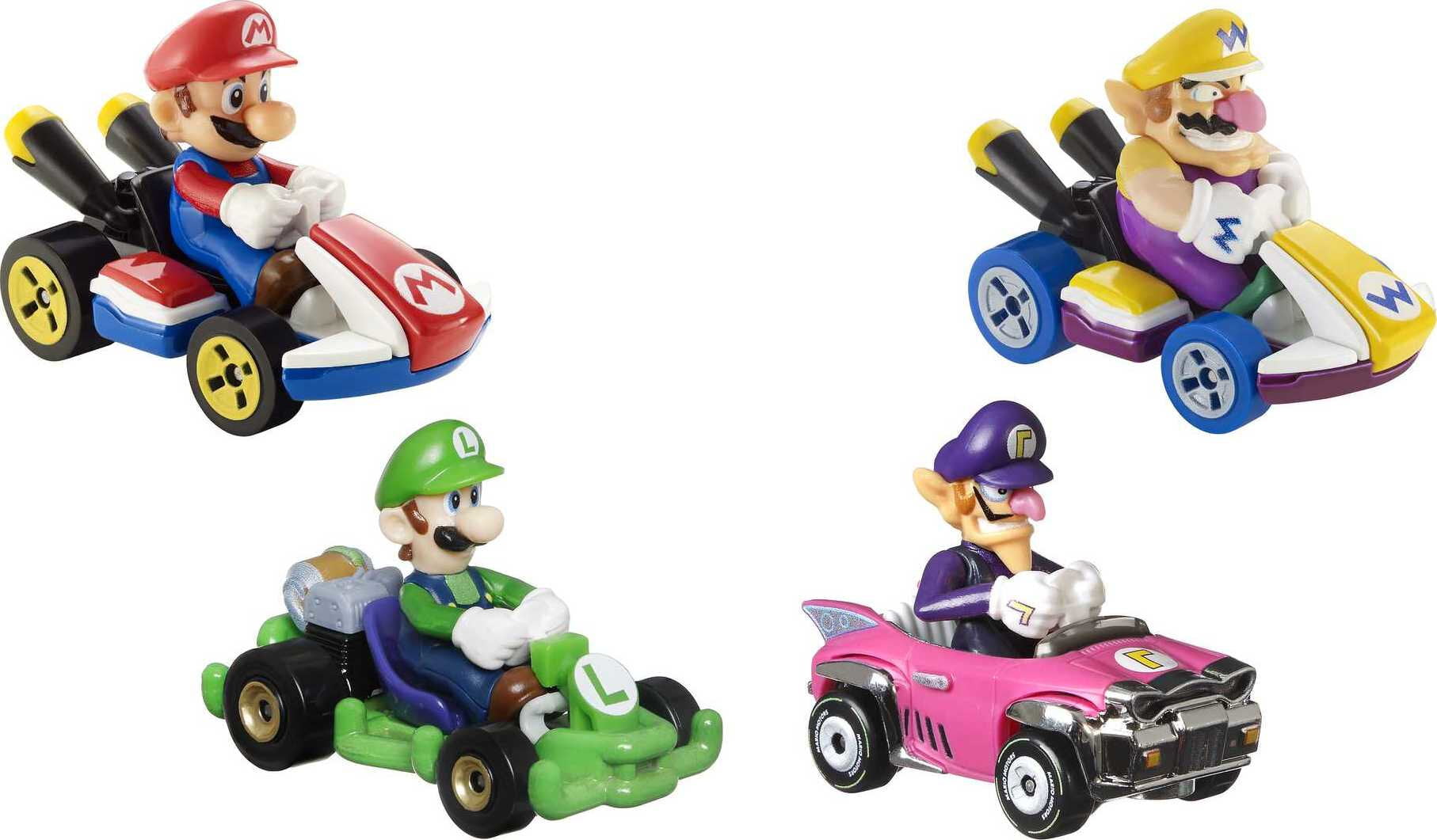 Hot Wheels Mario Kart Set of 4 Toy Character Vehicles， Includes 1 Exclusive Model (Styles May Vary)