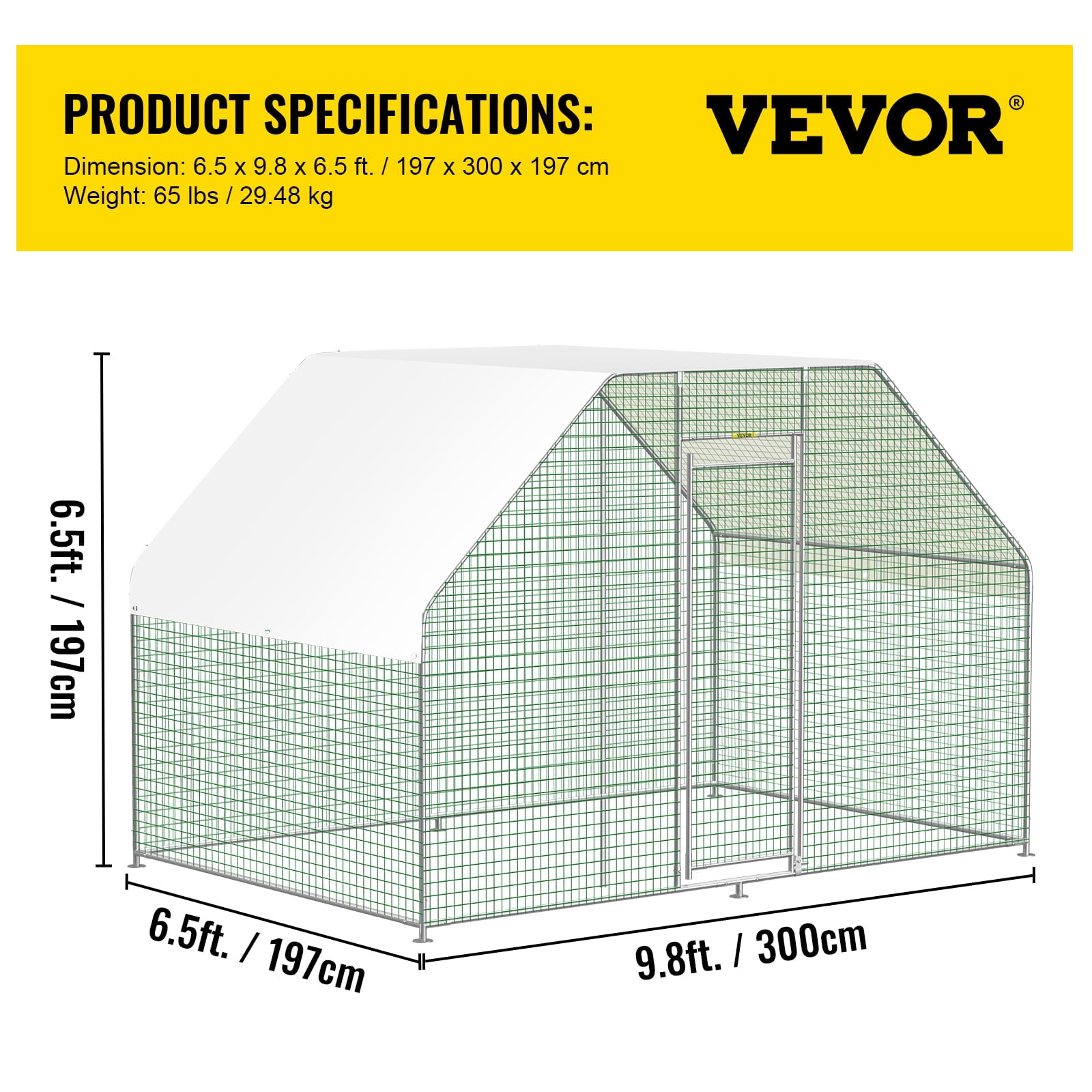 VEVORbrand Chicken Run Coop 10×6ft Large Metal Chicken Coop Flat Shaped， Walk-in Hen Cage， Outdoor Poultry Cage with Waterproof Cover for Backyard