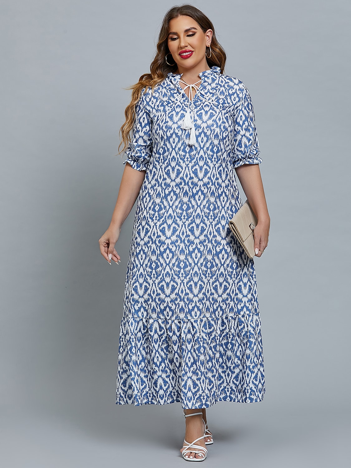 Women's Plus Size Curve A Line Dress Print V Neck Print Half Sleeve Spring Summer Basic Casual Maxi long Dress Daily Date Dress