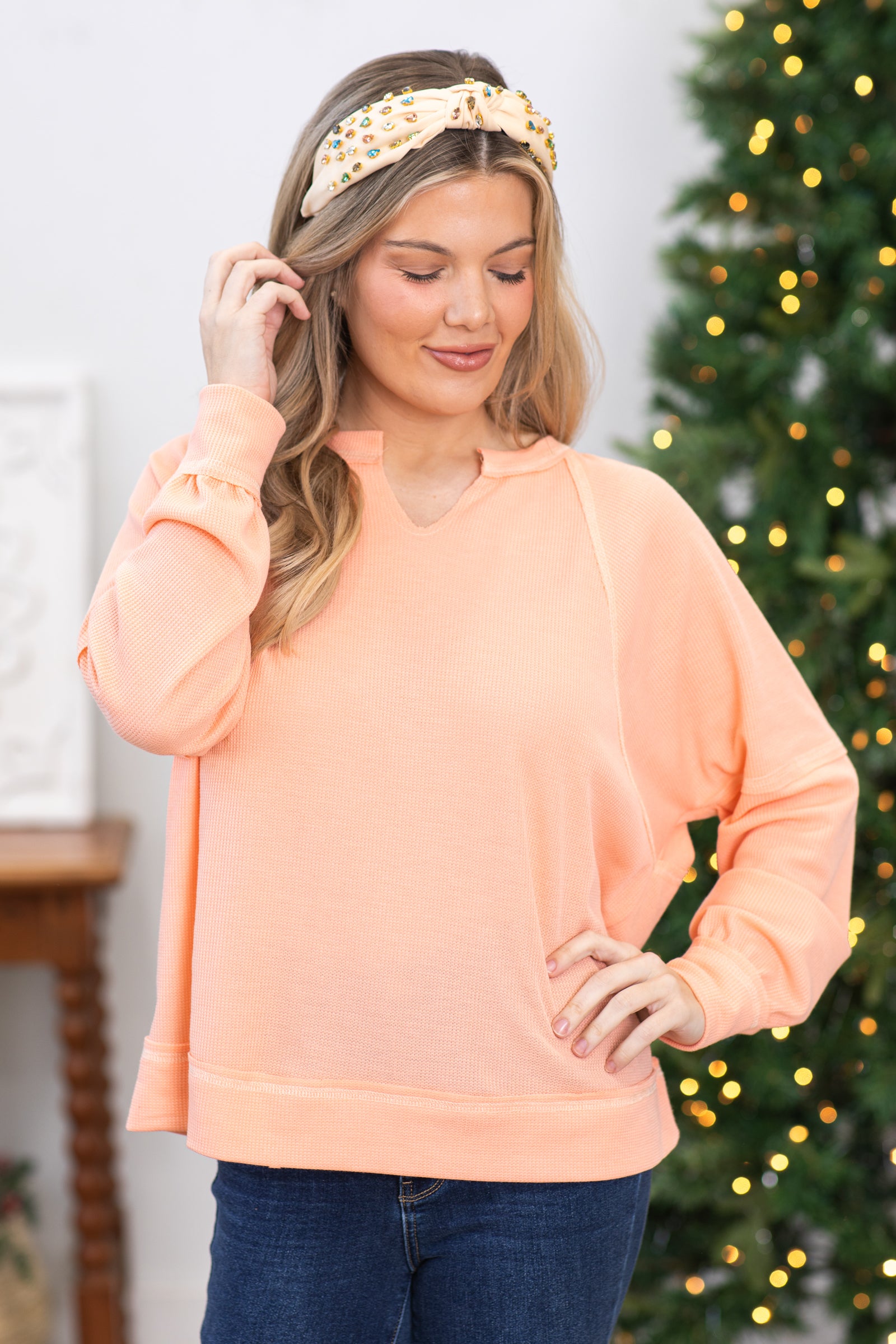 Coral Knit Textured Raglan Sleeve