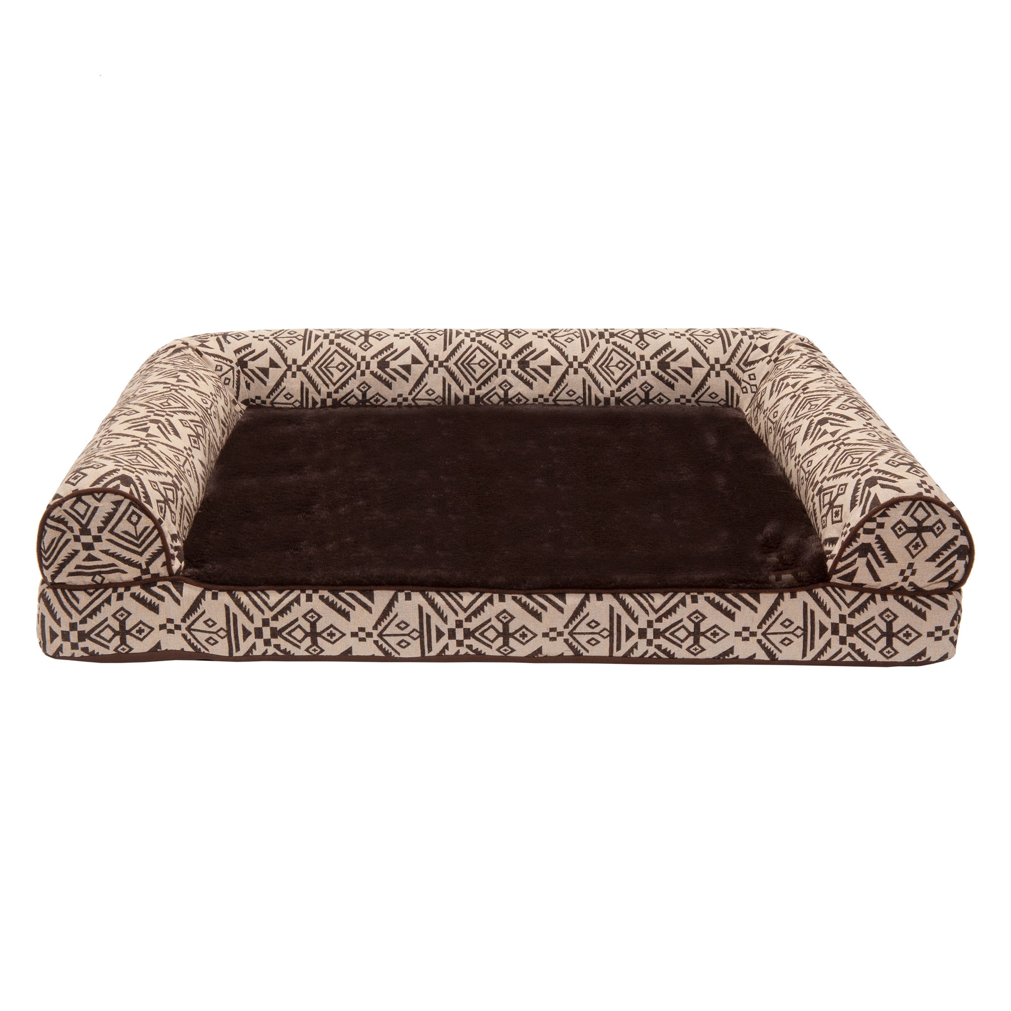 FurHaven Pet Products | Memory Foam Southwest Kilim Sofa-Style Couch Pet Bed for Dogs and Cats， Desert Brown， Large