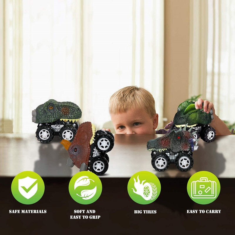 Cooltop 6 Pull Back Cars for Kid 3-12 Years Old， 6 Dinosaur Vehicles Kid-Handled Car， Child