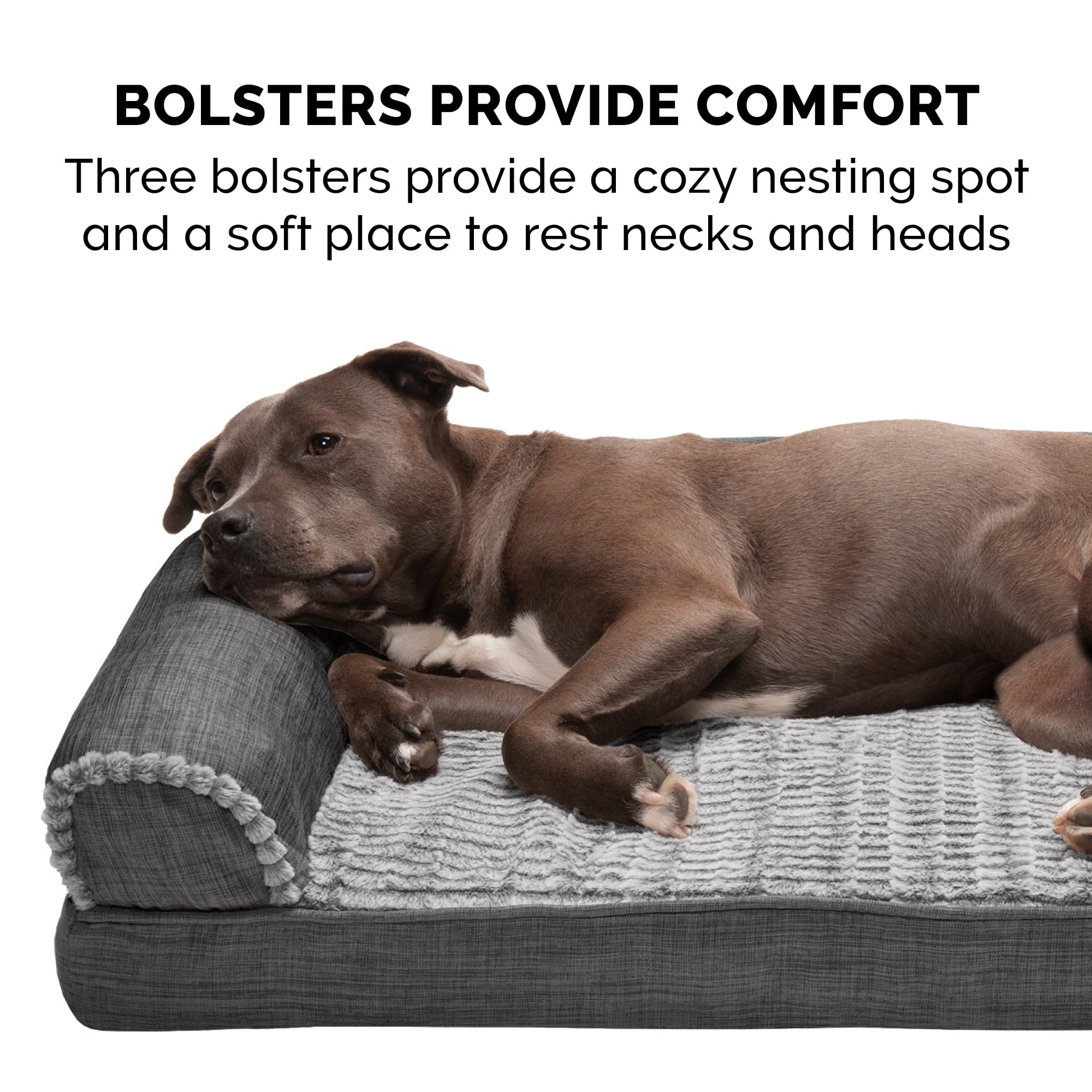 FurHaven | Orthopedic Luxe Fur and Performance Linen Sofa Pet Bed for Dogs and Cats， Charcoal， Jumbo Plus