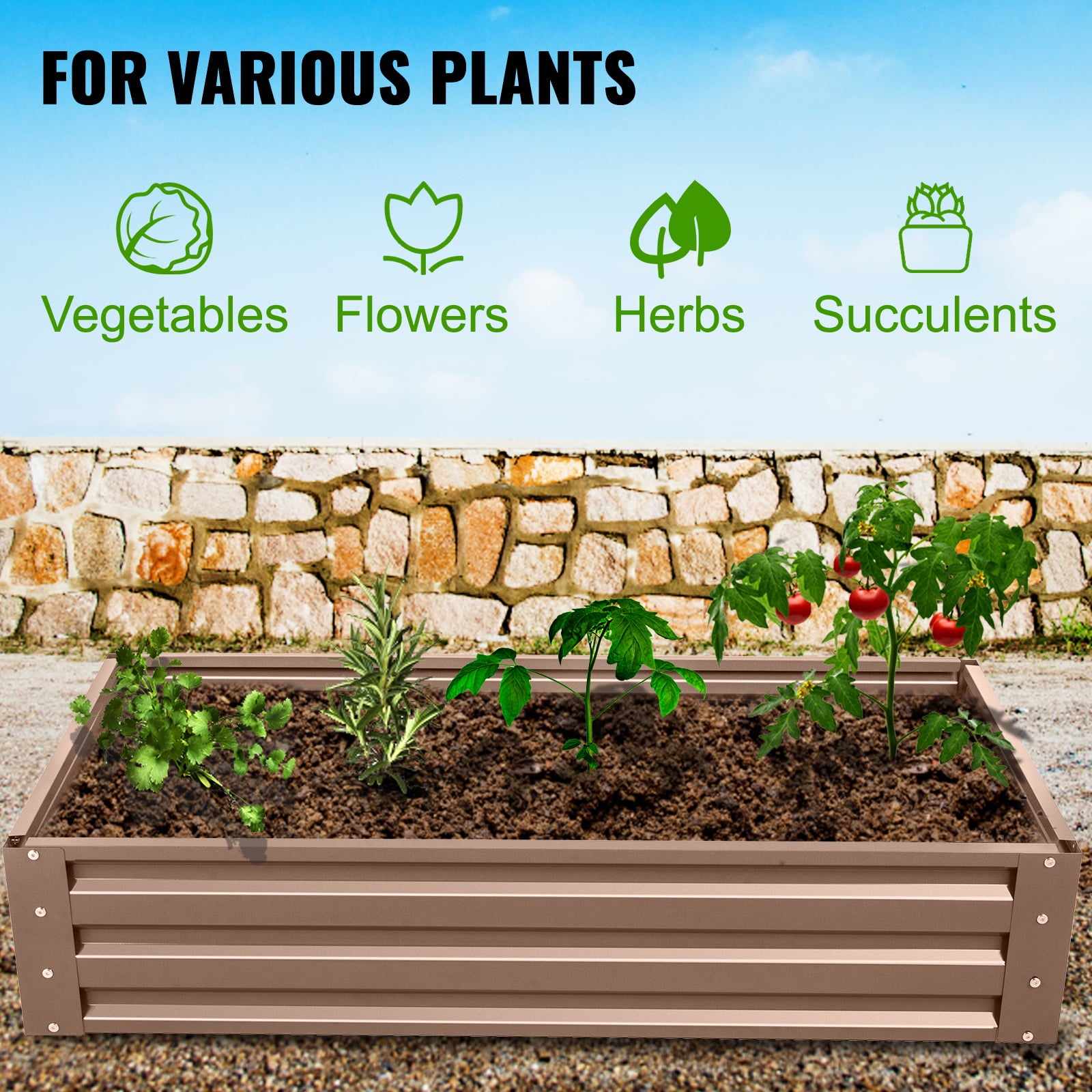 VEVORbrand Raised Metal Garden Bed, 48"x24"x10" Steel Garden Bed Square Garden Planter Box, Brown Steel Plant Raised Garden Bed Kit, Compost Garden Bed for Outdoor