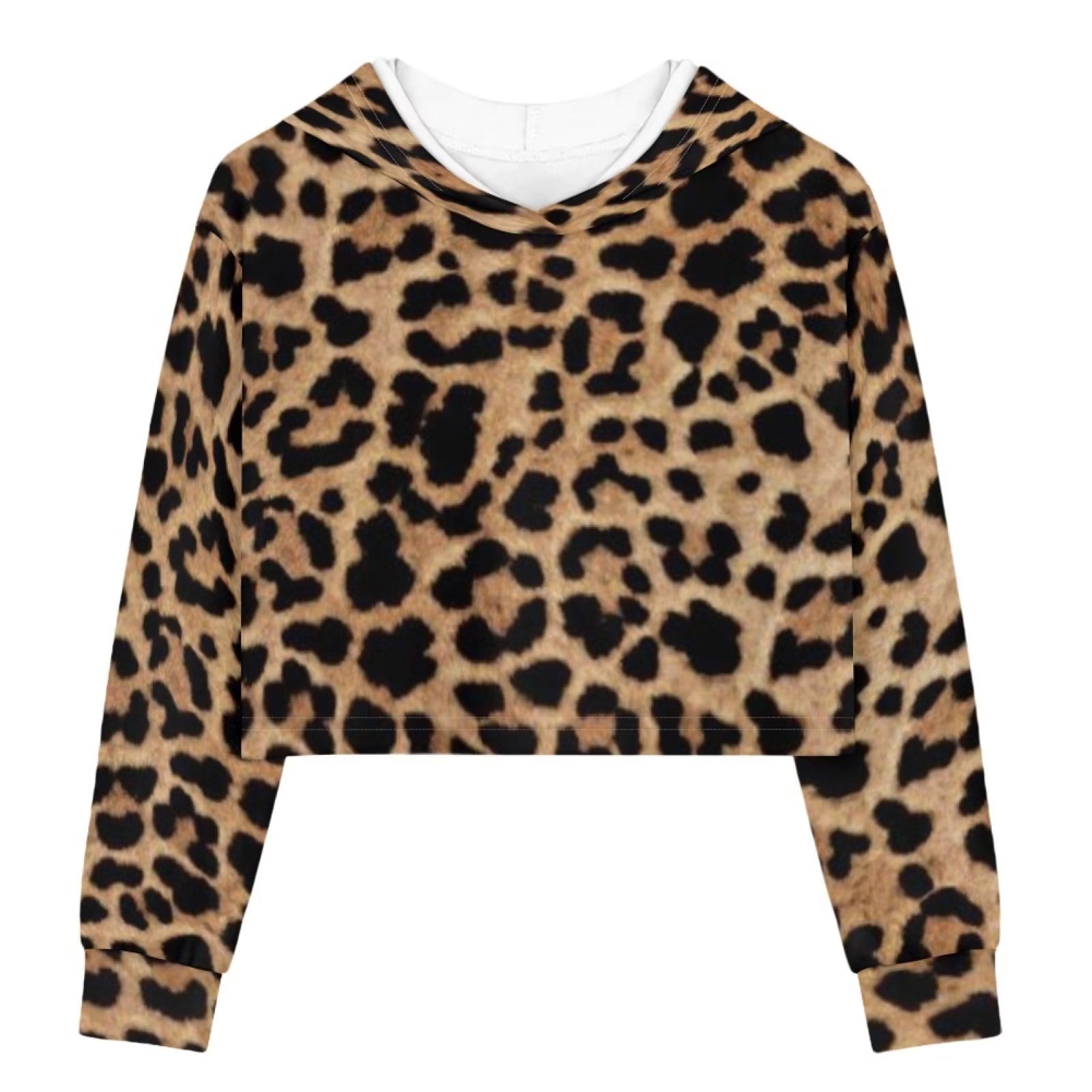 FKELYI Leopard Print Crop Tops Hoodies Size 5-6 Years Durable Party Hooded Sweater for Girls Lightweight Daily Life Long Sleeve Pullover Trendy
