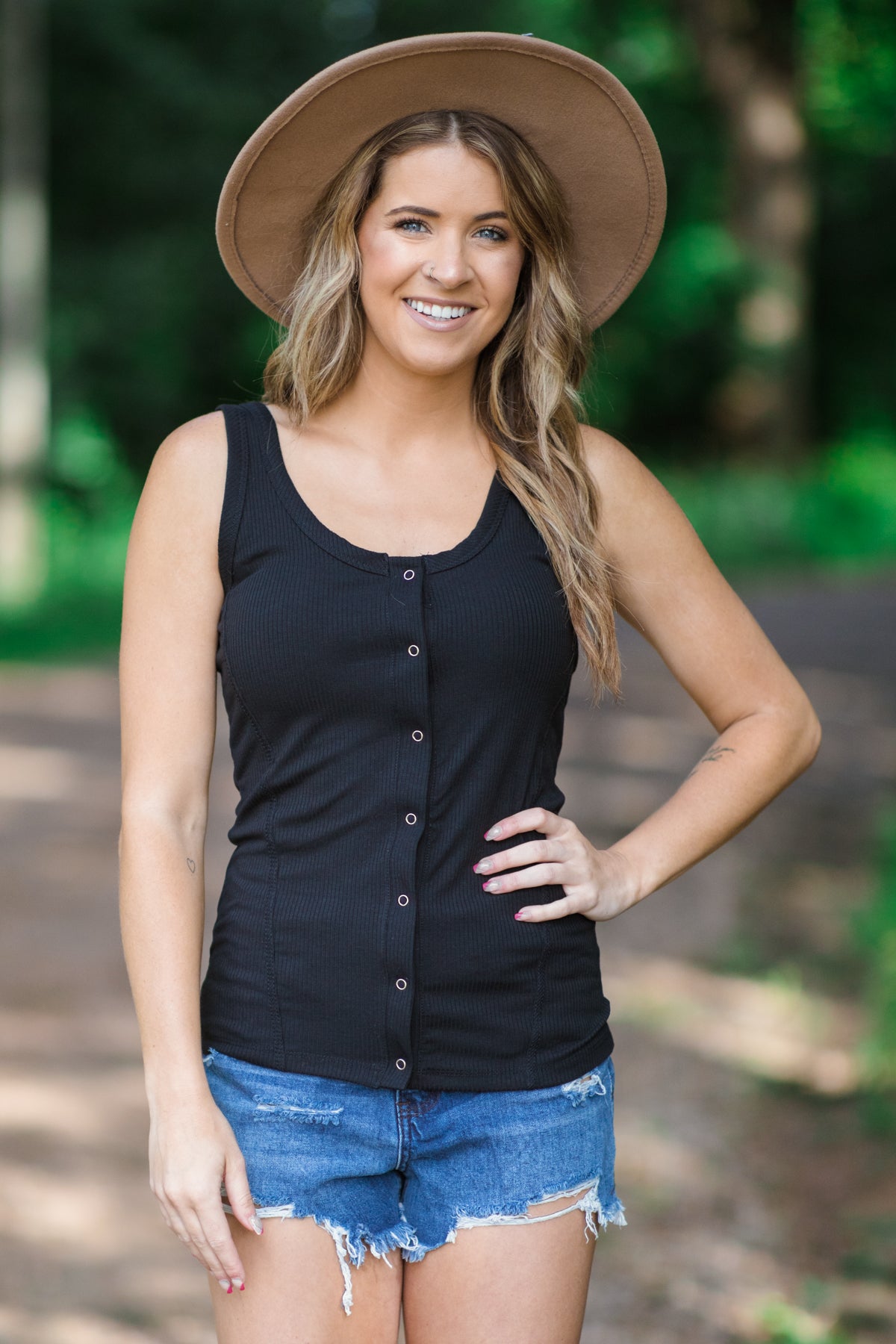 Black Fitted Tank With Snap Buttons