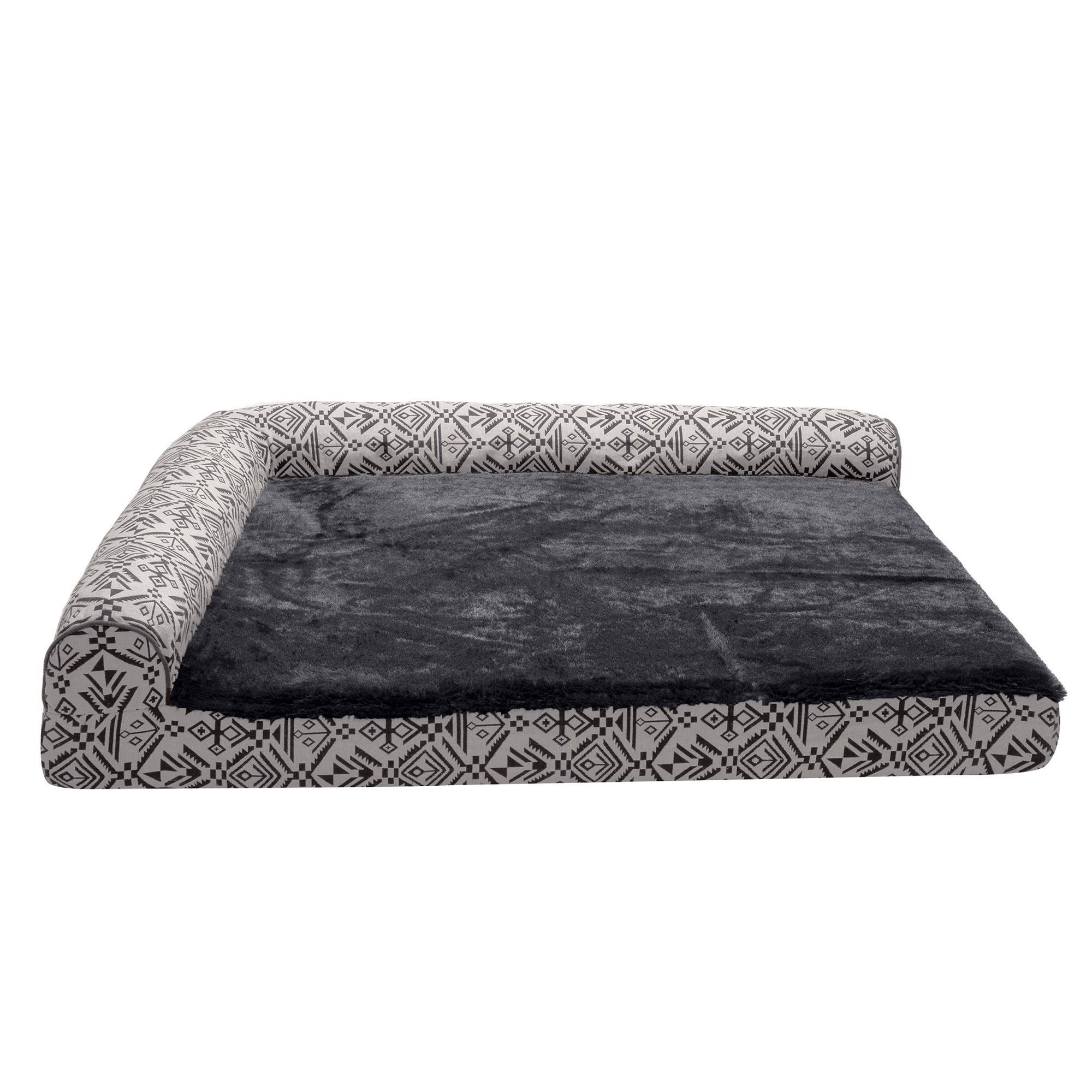 FurHaven | Deluxe Memory Foam Southwest Kilim L-Chaise Lounge Pet Bed for Dogs and Cats， Boulder Gray， Jumbo
