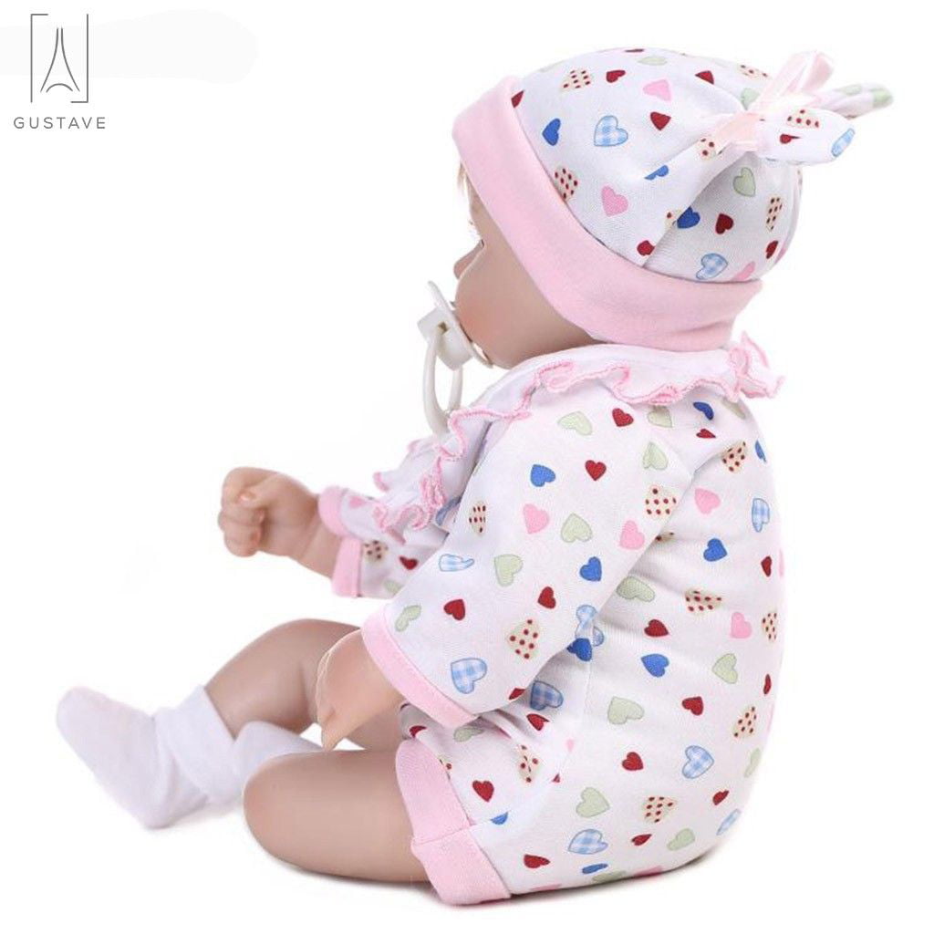 Gustave Lifelike 18Inch Reborn Baby Doll, Soft Body Silicone Vinyl Newborn Lovely Girl Doll Handmade Toddler Toy Xmas Gift