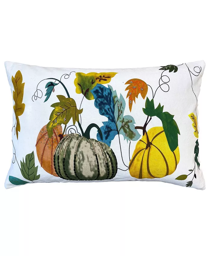 Mod Lifestyles Fall Pumpkins Embroidery Lumbar Pillow， 14