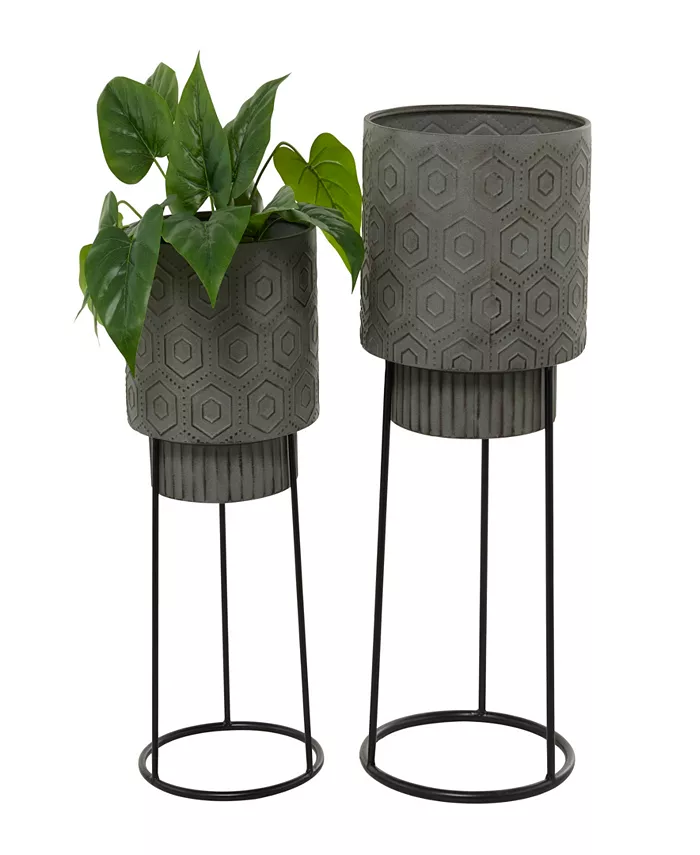 Rosemary Lane Dark Gray Metal Planter with Removable Stand Set of 2