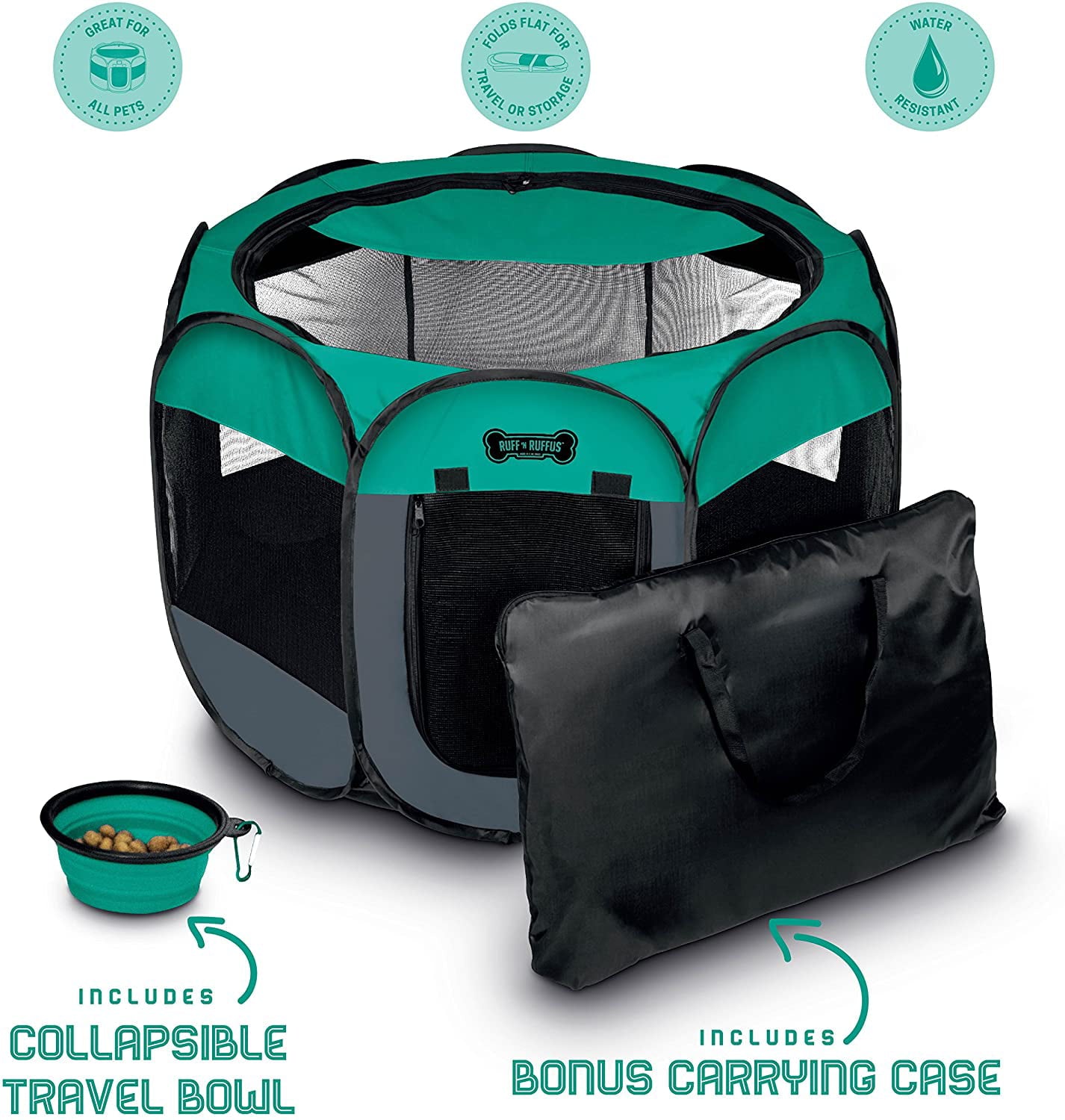 Ruff 'n Ruffus Porle Foldable Pet Playpen + Free Carrying Case + Free Travel Bowl | Available in 3 Sizes Indoor/Outdoor Water-Resistant Removable Shade Cover