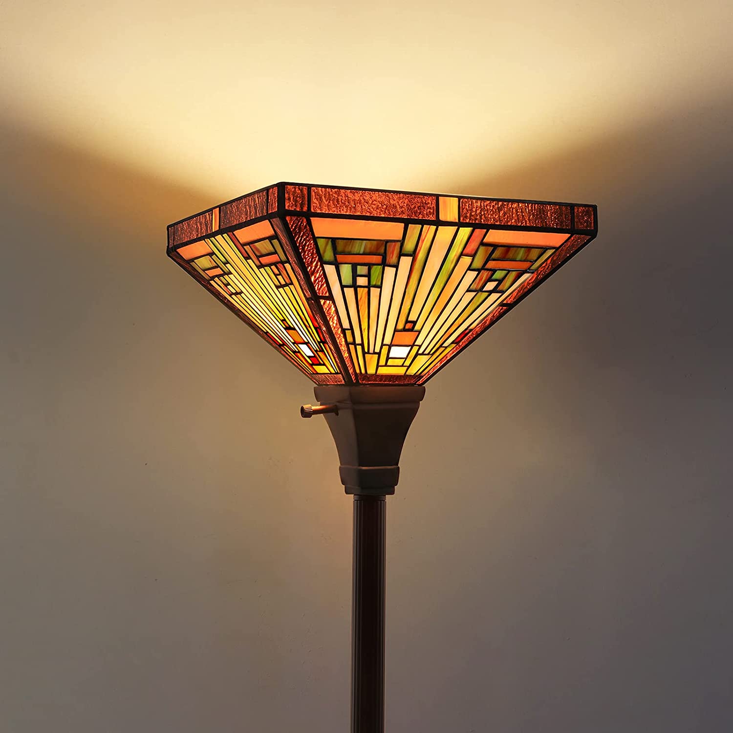 BBNBDMZ  Style Torchiere Floor Lamp Amber Brown Stained Glass 70" Tall Industrial Blackish Bronze Pole Torch Standing Light Decor for Living Room Bedroom Office