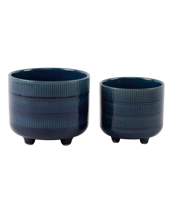 Flora Bunda Barcode Footed Ceramic Planter， Set of 2