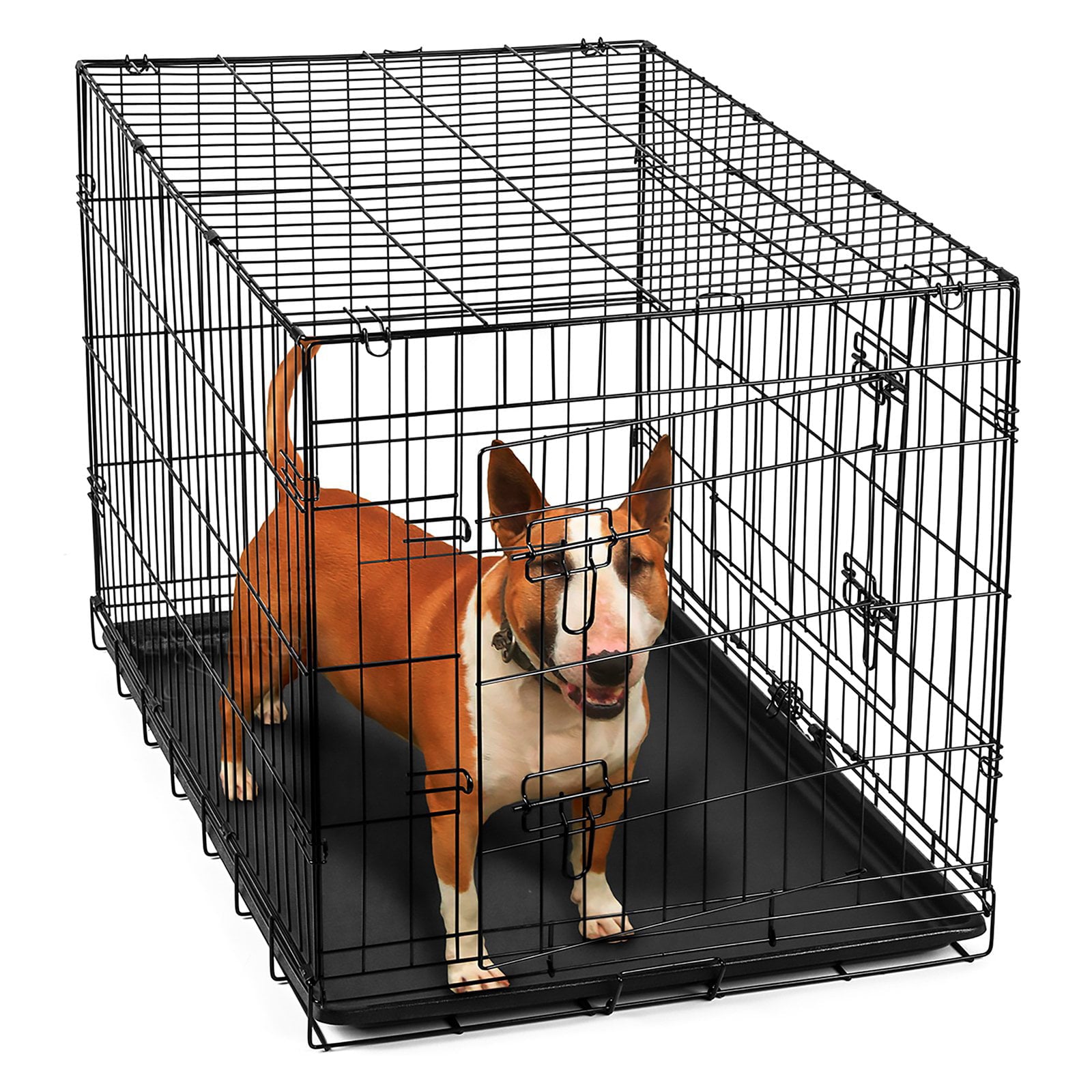 Paws and Pals Heavy Duty Foldable Double Door Dog Crate with Divider and Removable Tray (36-inch) (Medium)