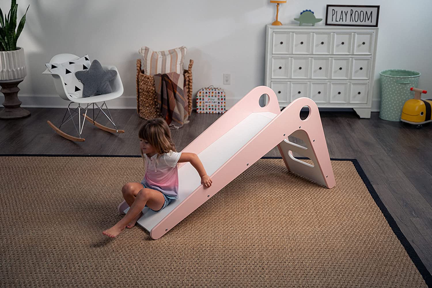 Avenlur Toddler Playground Wooden Indoor Slide for Kids - Transform Any Living Space Into The Perfect Playroom or Gym. Climbing Wood Slide for Babies， Toddlers， and Children Ages 18mo - 4 Years (Pink)