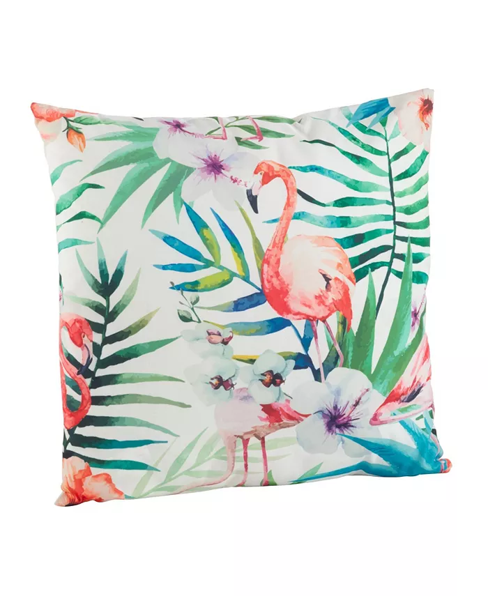 Saro Lifestyle Tropical Flamingo Print Polyester Filled Throw Pillow， 18