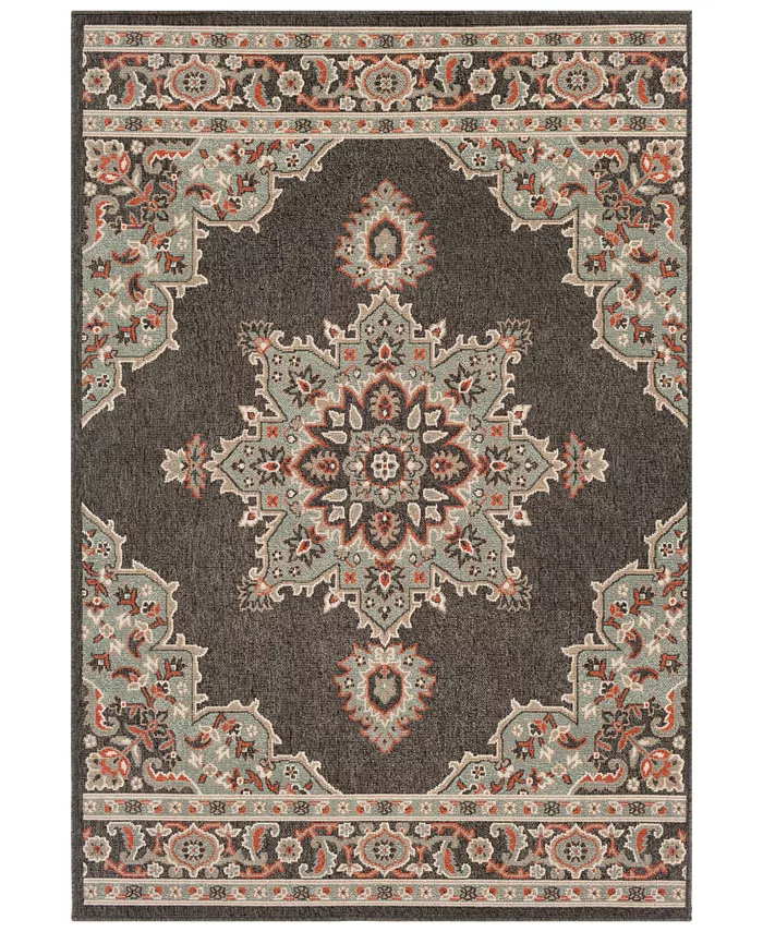 Surya Alfresco ALF-9671 Black 6' x 9' Area Rug， Indoor Outdoor