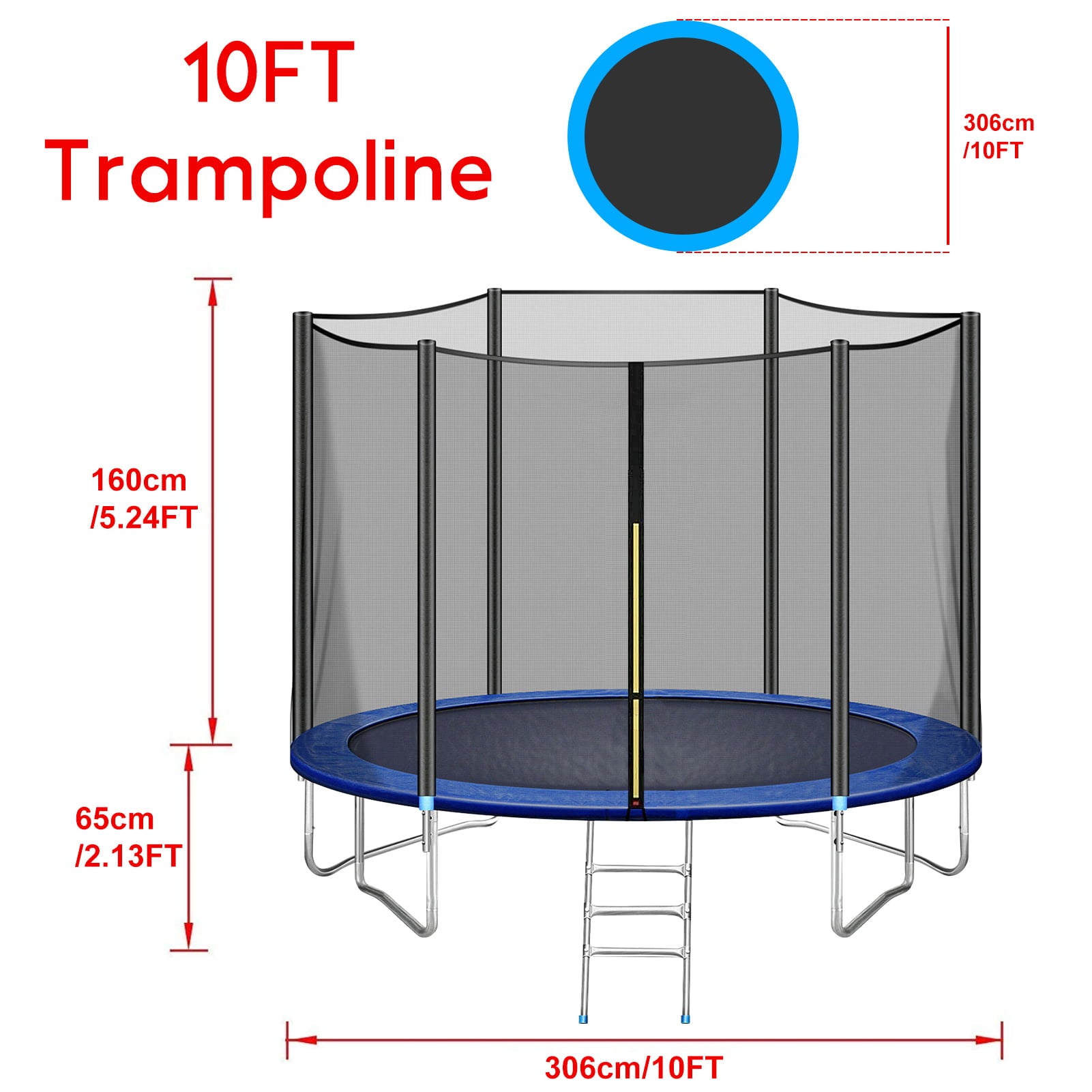 AEDILYS Trampoline 8FT 10FT 12FT 14FT 15FT 16FT Jump Recreational Trampolines with Enclosure Net - ASTM Approved- Combo Bounce Outdoor Trampoline for Kids Family Happy Time