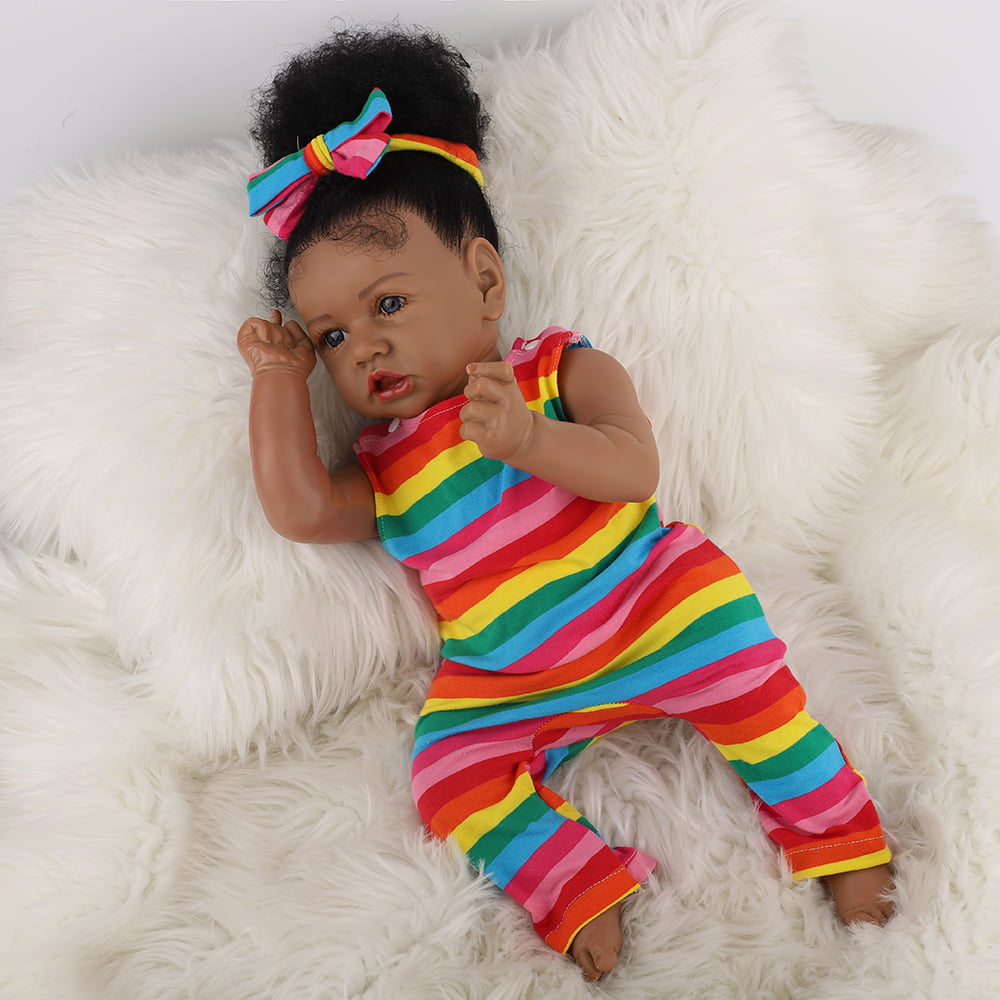 Takanini Reborn Baby Dolls African American Silicone Limbs Realistic Baby Doll with Soft Body Birthday Gift