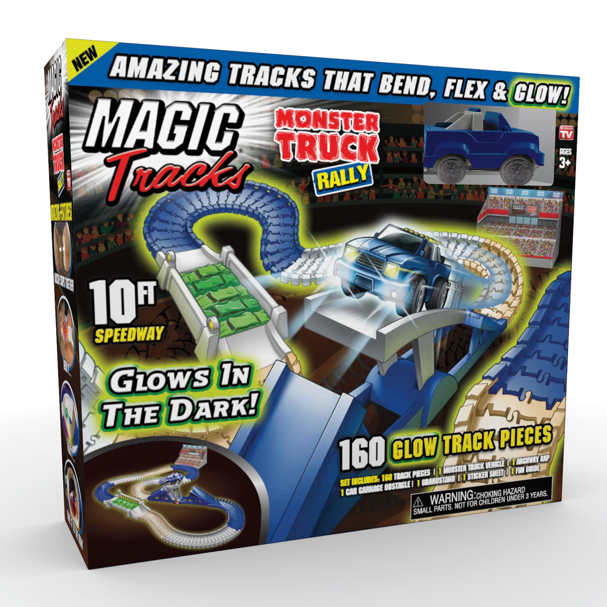 Magic Tracks Monster Truck Rally with a 10ft Glow in the Dark Race Track， for Ages 3+
