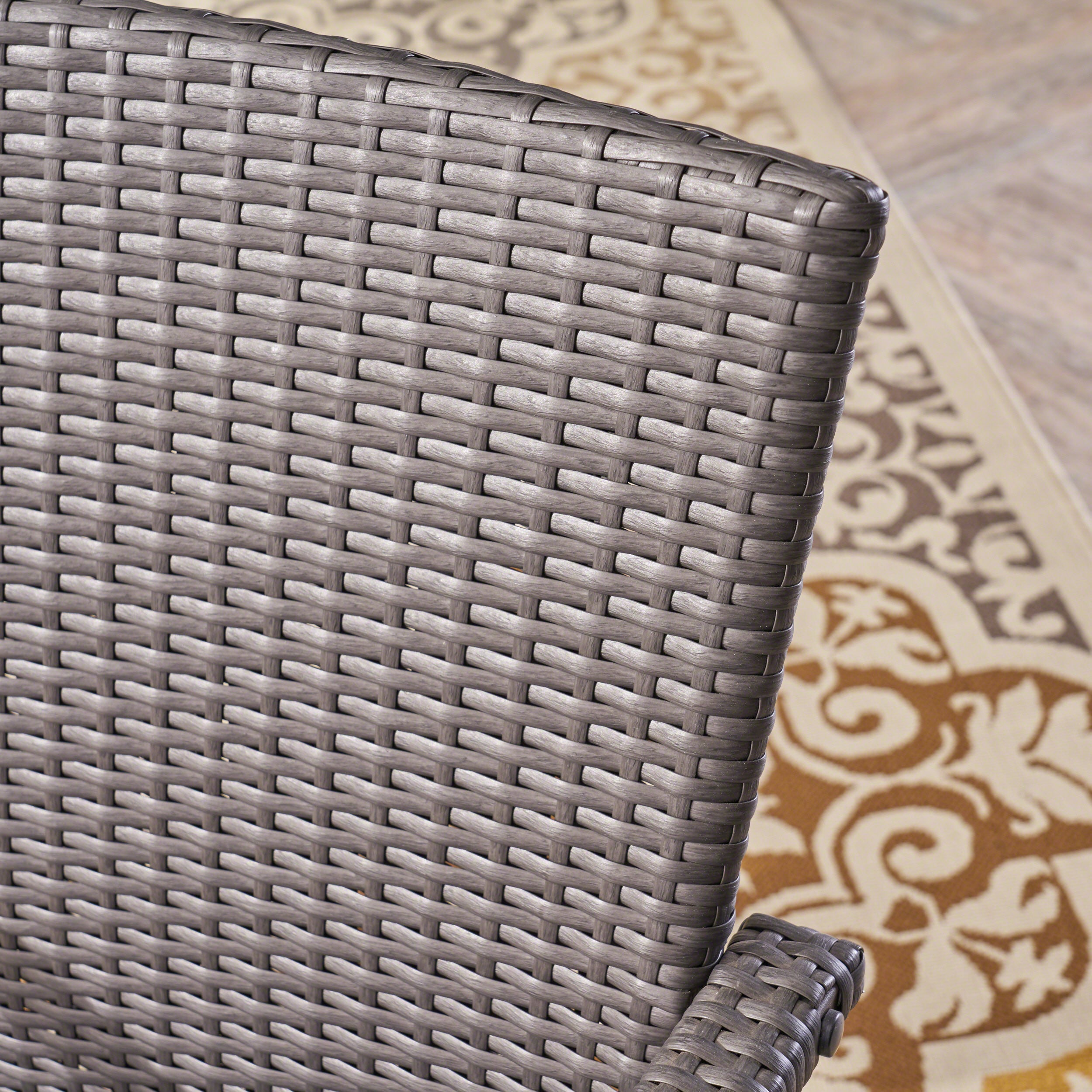 Ronnie Outdoor 7 Piece Wood and Wicker Dining Set, Gray and Gray