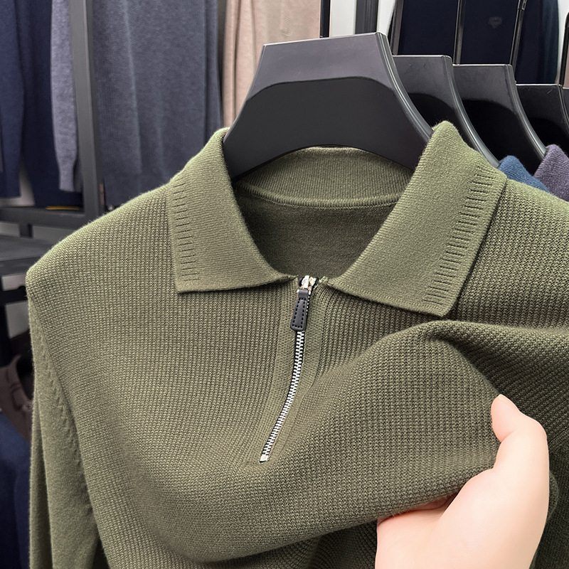 2025 Men's casual knit sweater half zip lapel sweater