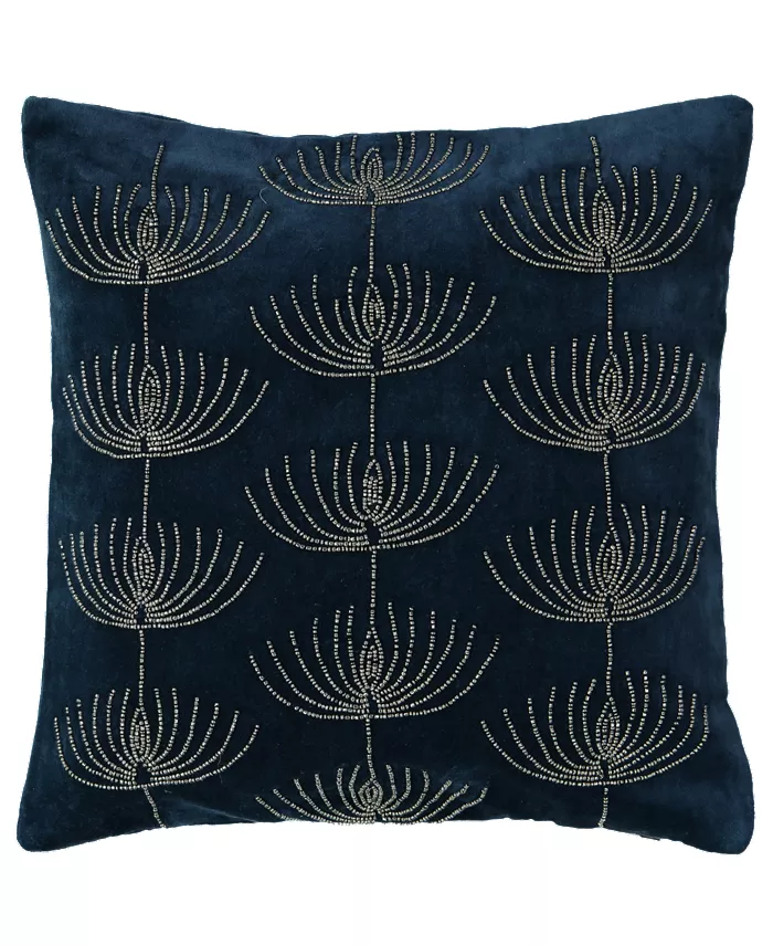 Mod Lifestyles Holiday Blue Collection Jewish Candelabra Velvet Embroidery And Beads Pillow， 14