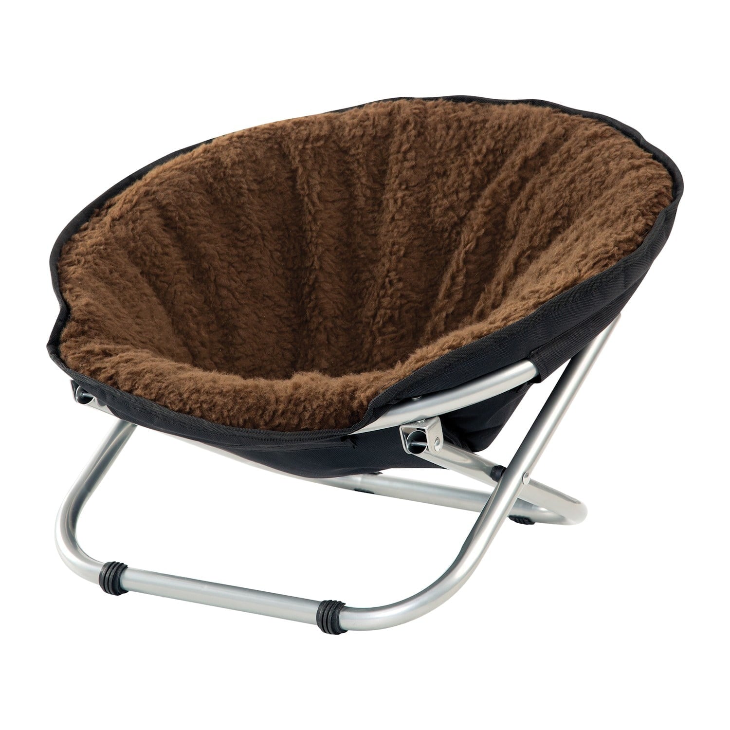 Folding Pet Cot Chair - Cat Bed， Brown Fleece Top Papasan Chair for Sm