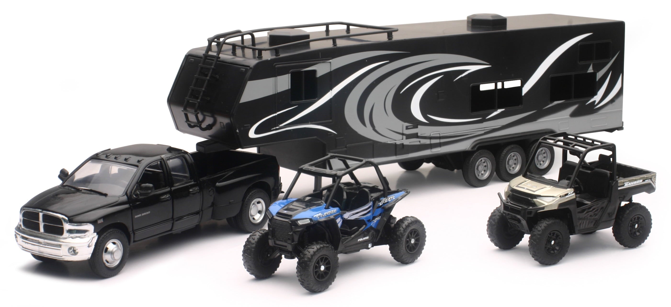 NEW-RAY - 37046 - REPLICA TRUCK/TOY HAULER/UTVS RAM DUALLY/TRAILER/POL UTV