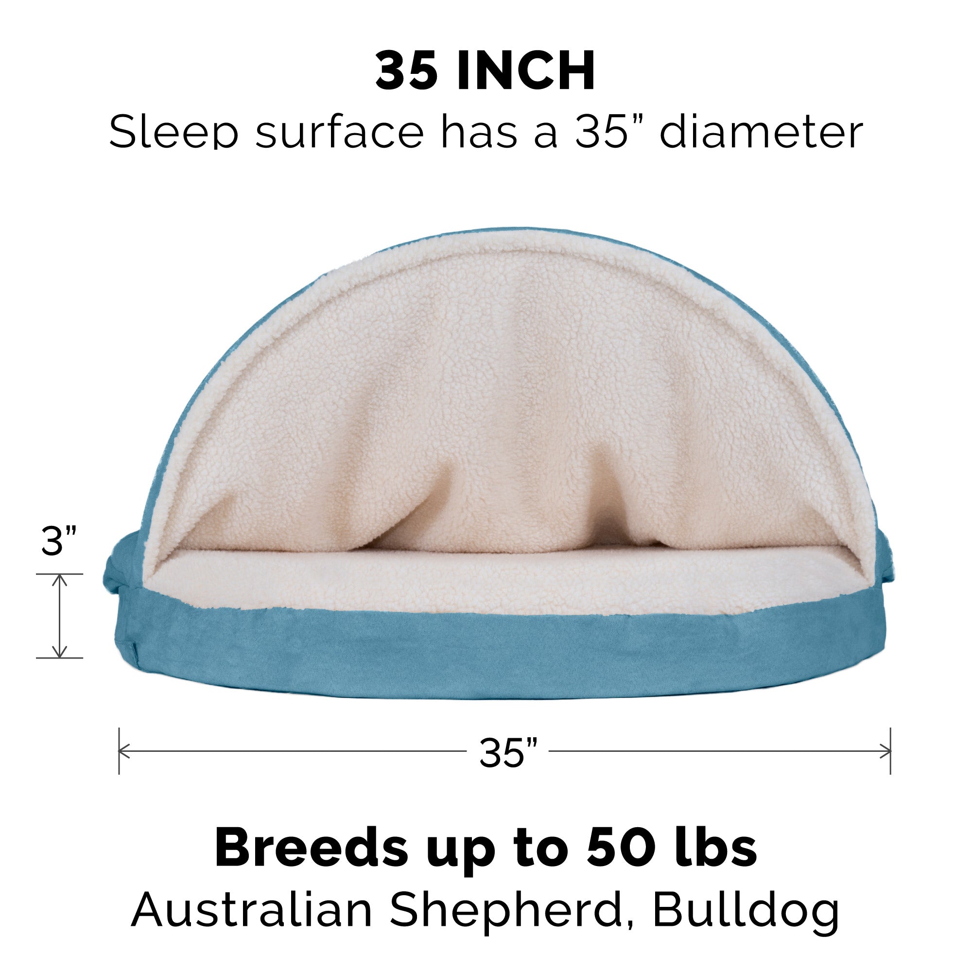 FurHaven Pet Products Orthopedic Faux Sheepskin Snuggery Burrow Pet Bed for Dogs and Cats， Blue， 35