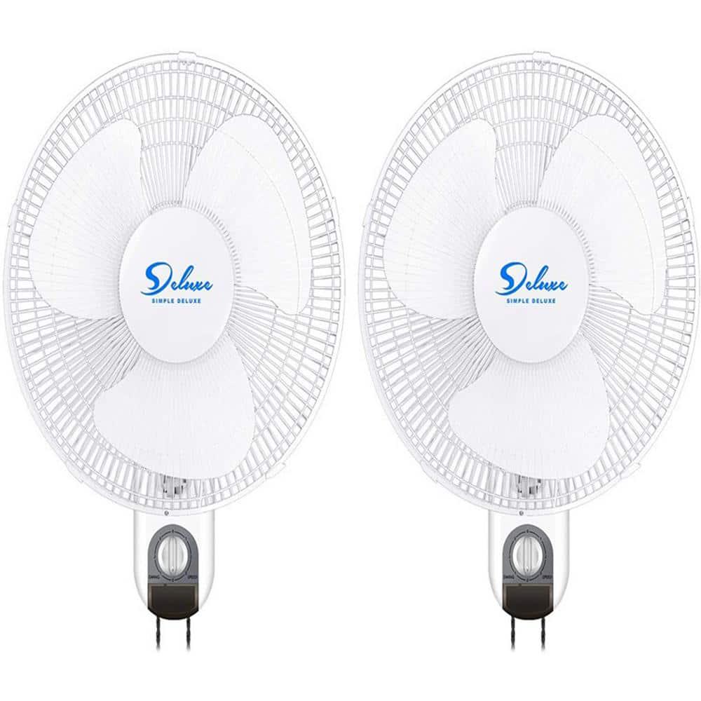 Amucolo 2 Pack 16 in Indoor White Wall Mount Fan with Adjustable Tilt and Quiet Operation Oscillating