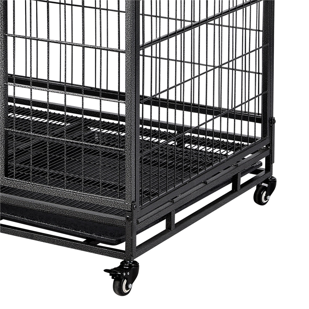 Yaheetech L43.5xW28.5xH35'' Rolling Dog Crate Metal Dog Cage with Wheels and Litter Pans For Medium/Large Dogs， Black