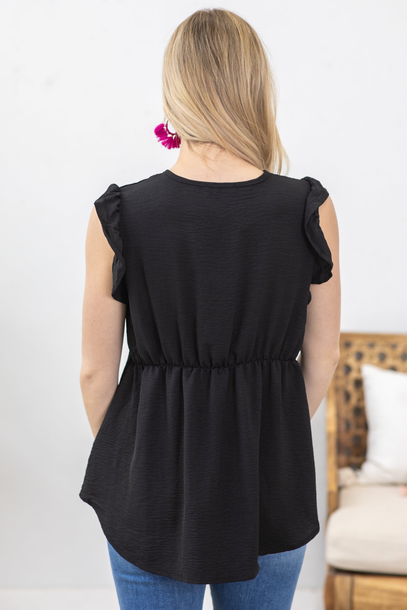 Black Woven Babydoll Top