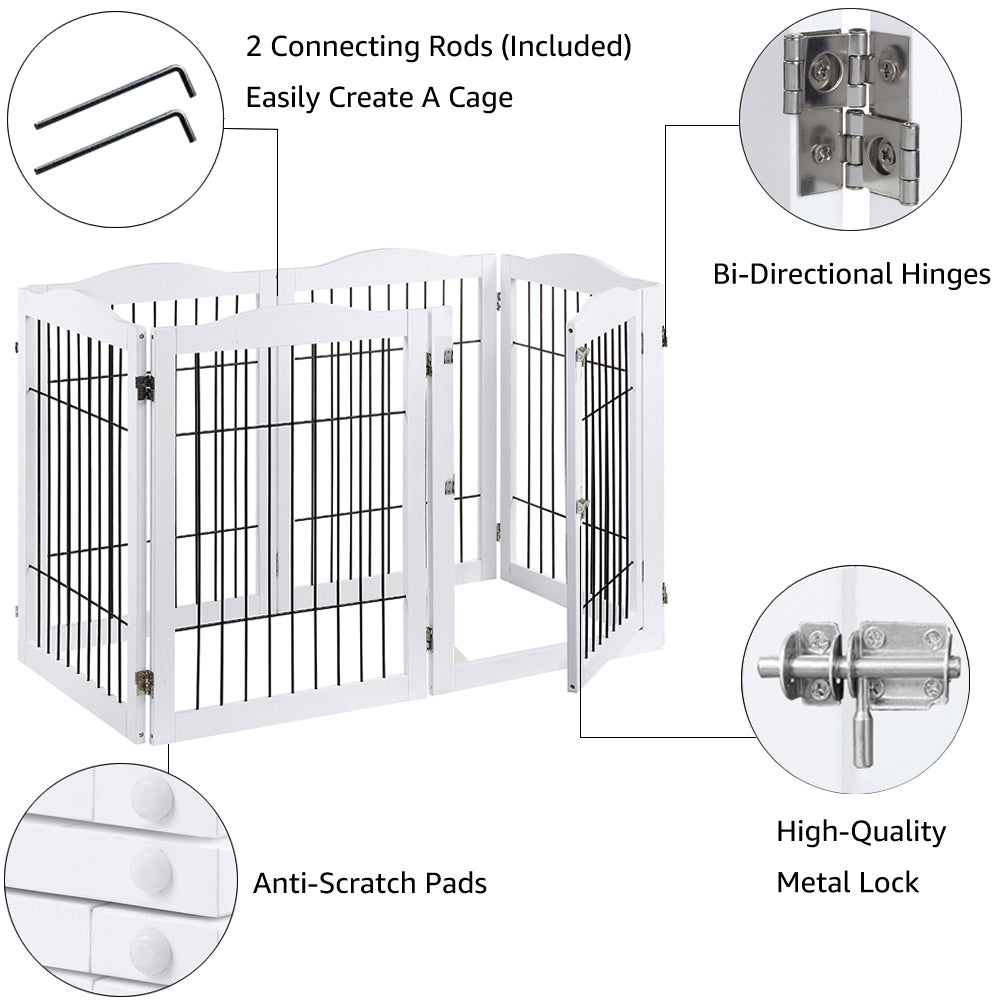 Unipaws Pet Gate Extra Wide， Freestanding Pet Playpen 6 Panels， Dog Gate with Wire， White