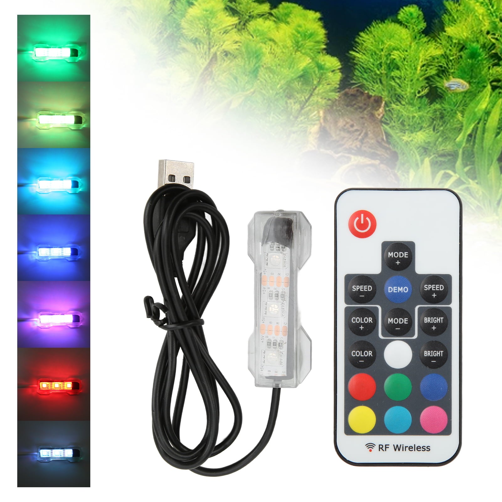 USB Fish Tank Light， LED Aquarium Light Remote Control Colorful  For Medium Fish Tanks For Small Fish Tanks Black Line