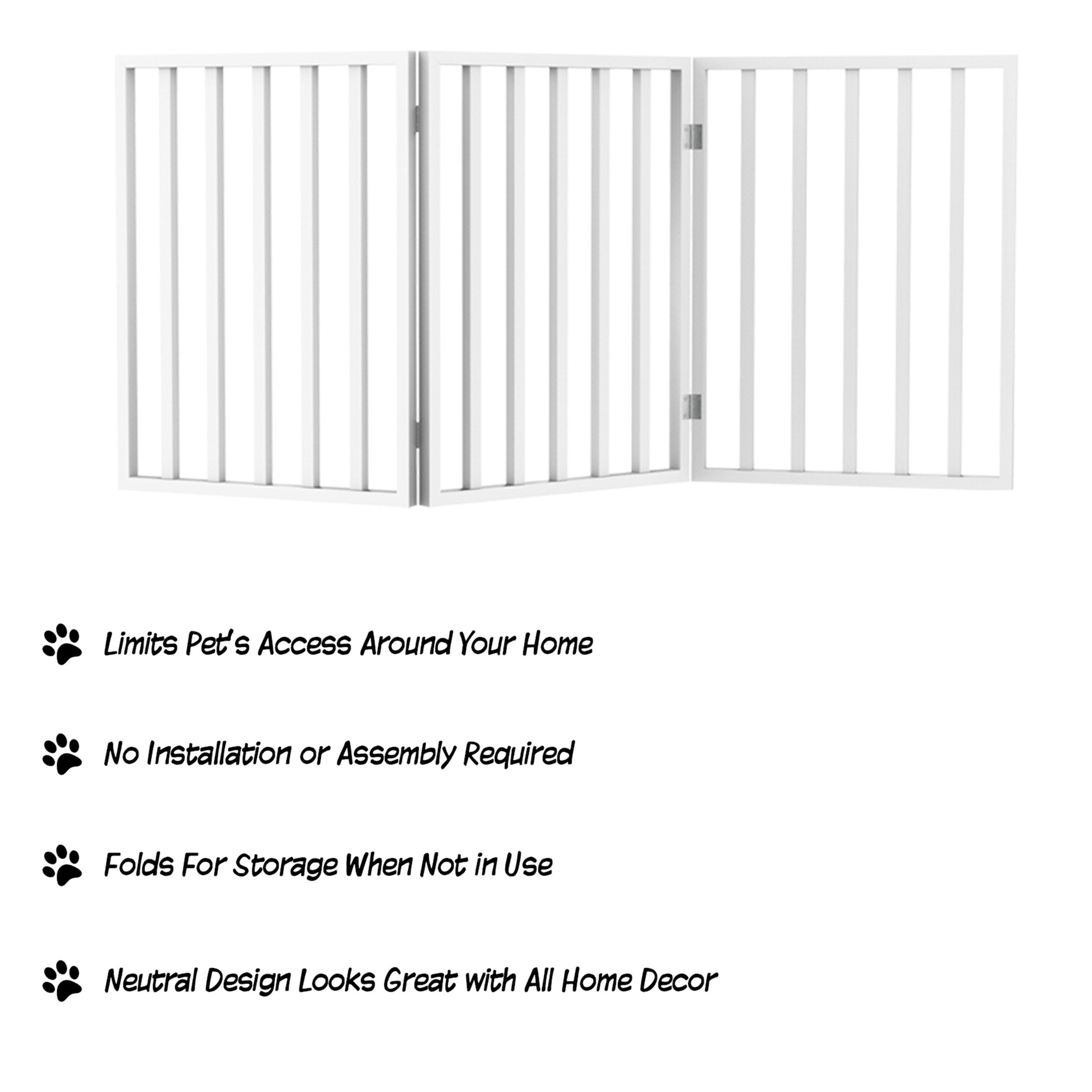 Pet Gate – Dog Gate for Doorways， Stairs， or Rooms – 24-inch Freestanding， Folding， Accordion Style， Wooden Indoor Dog Fence by PETMAKER (White)
