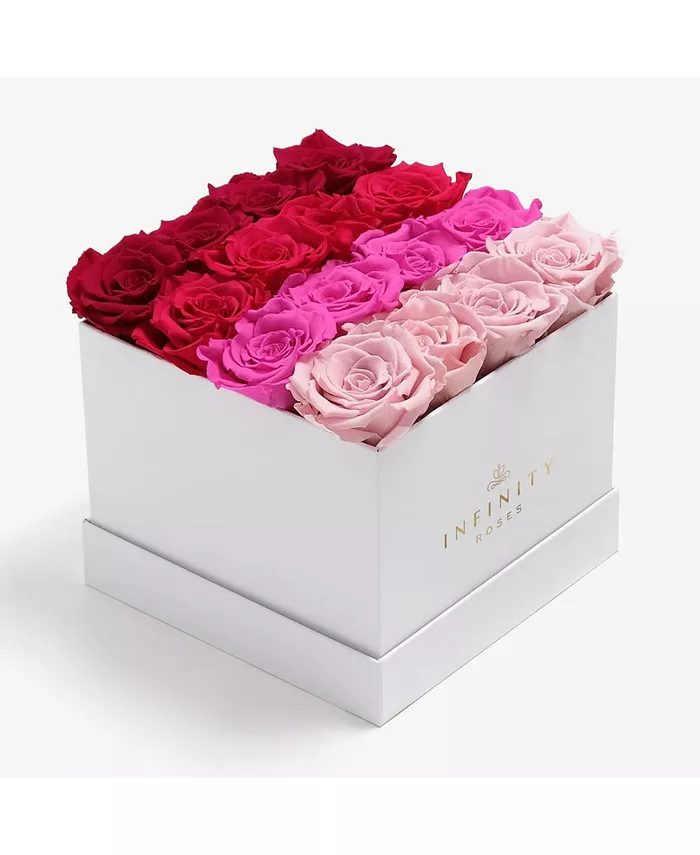 Infinity Roses Square Box of 16 Pink Ombre Real Roses Preserved To Last Over A Year