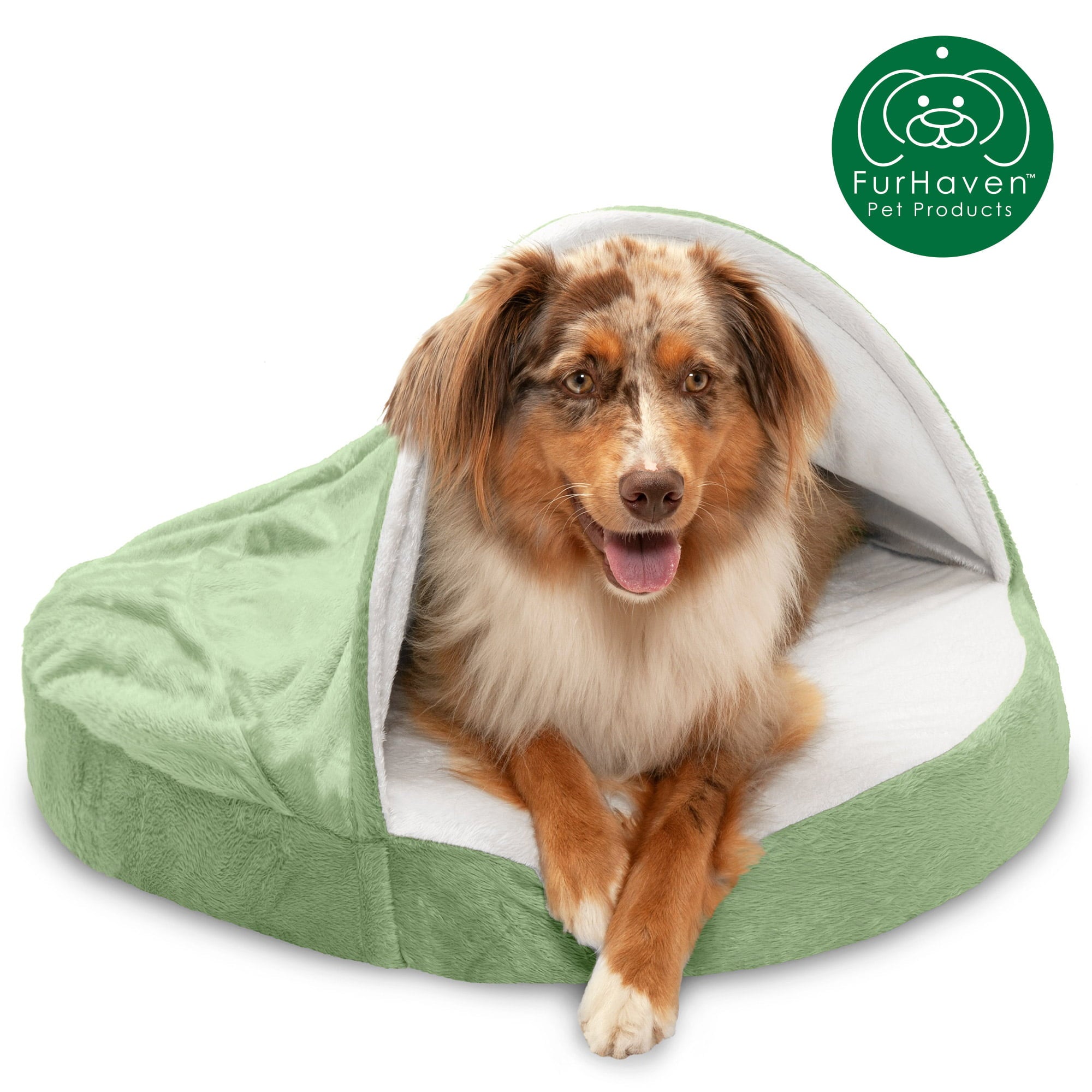 FurHaven | Orthopedic Microvelvet Snuggery Burrow Pet Bed for Dogs and Cats， Sage， 26-Inch