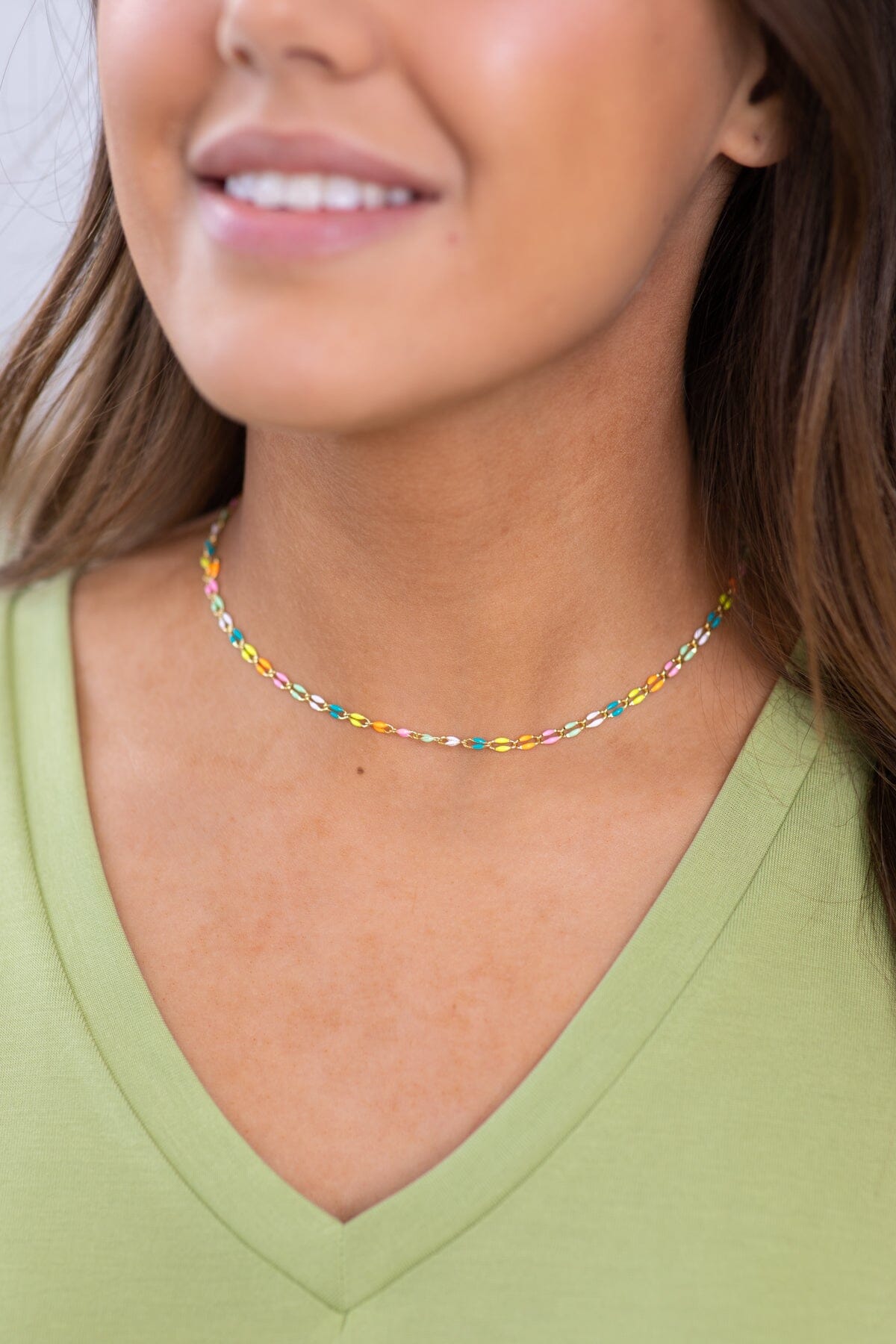 Gold Multicolor Enamel Chain Necklace