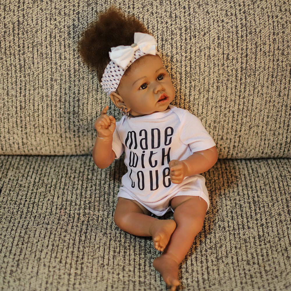 21.65" 55cm Black skin Reborn Realistic Baby Dolls Full Body Silicone Realistic Alive Simulation Doll Gift