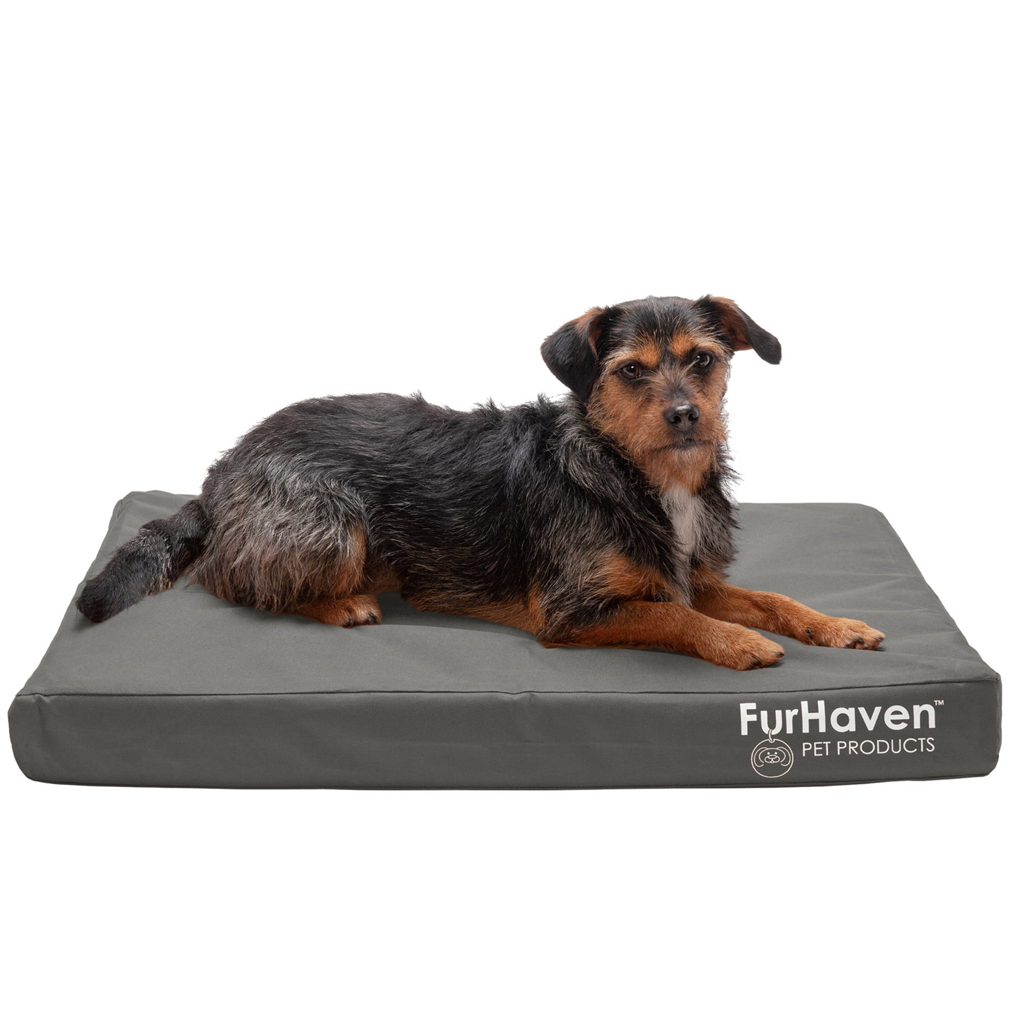 FurHaven Pet Products | Deluxe Cooling Gel Memory Foam Orthopedic Oxford Indoor/Outdoor Water-Resistant Pet Bed for Dogs and Cats， Stone Gray， Medium