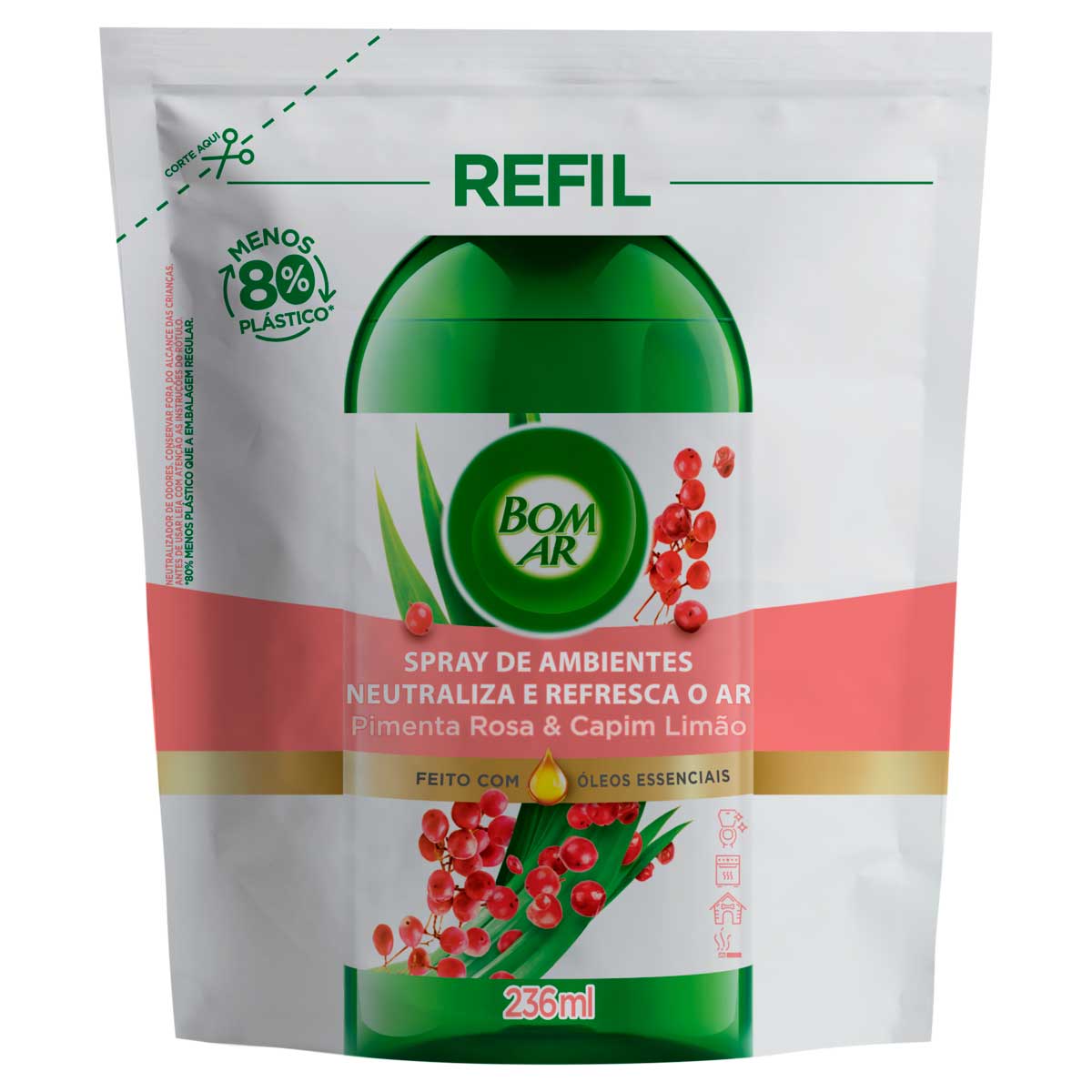 Neutralizador de Odores Pimenta-Rosa & Capim-Limao Bom Ar 236ml Refil