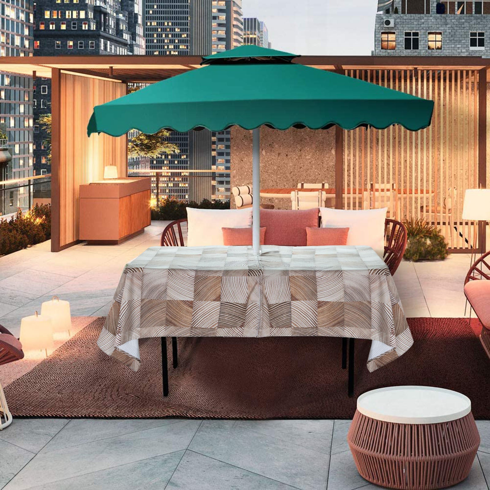 Bowake Outdoor Zipper Tablecloth With Umbrella Hole Waterproof Beach Table Cloth