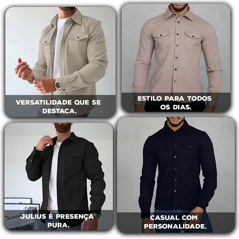 SobreCamisa Julius™ Estilo Overshirt em Lapela / A Escolha Certa para Homens de Atitude!