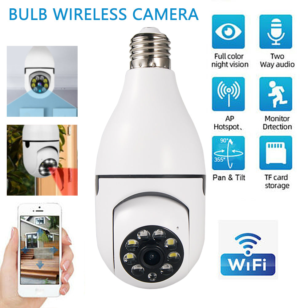 Onemayship 360° Panoramic WiFi IP Camera E27 Light Bulb 1080P HD Wireless Security Cam 2.4Ghz Wireless WiFi Camera with Infrared Night Vision