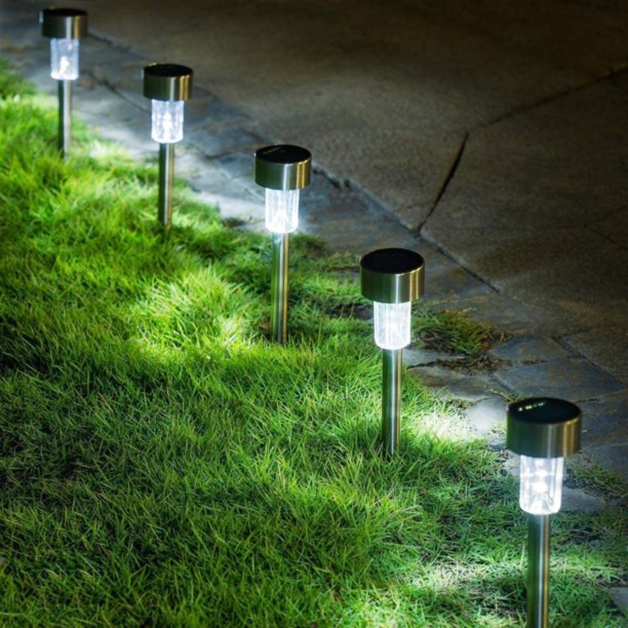 JOPESO 12Pack Solar Landscape Lights Outdoor LED Lawn Lamp Solar Powered Garden Pathway Light Waterproof Seal Stainless Steel Sidwalk Lights for Walkway Yard Backyard Lawn Garden Decor (White Light)