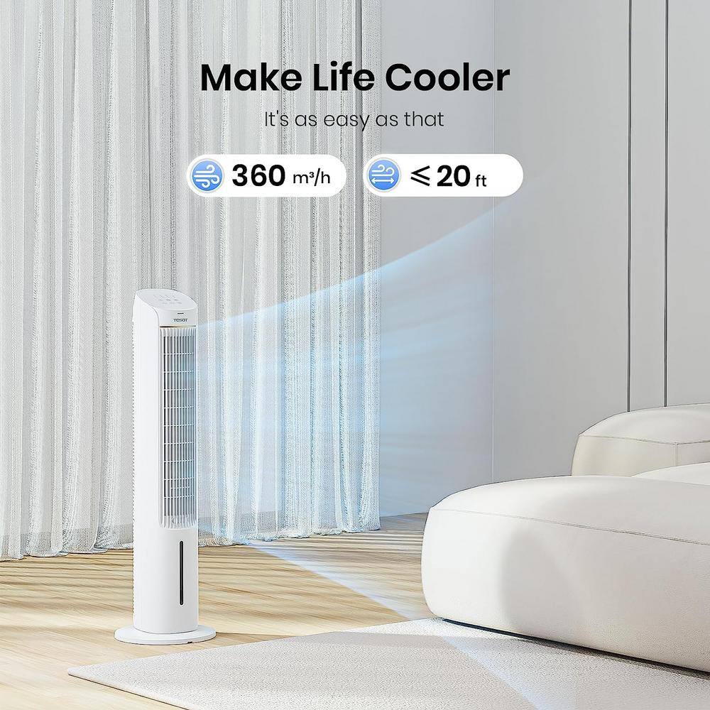 Tosot 10 in. Dia Oscillating 80 Quiet Tower Fan with 2 Ice Packs Humidifiers with Removable 4L Water Tank White EAC50