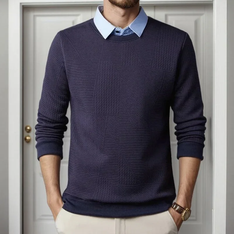 Suéter Oxford™  com Efeito Camisa e Trama Trançada / Estilo Impecável sem Esforço para o Homem de Autoridade!