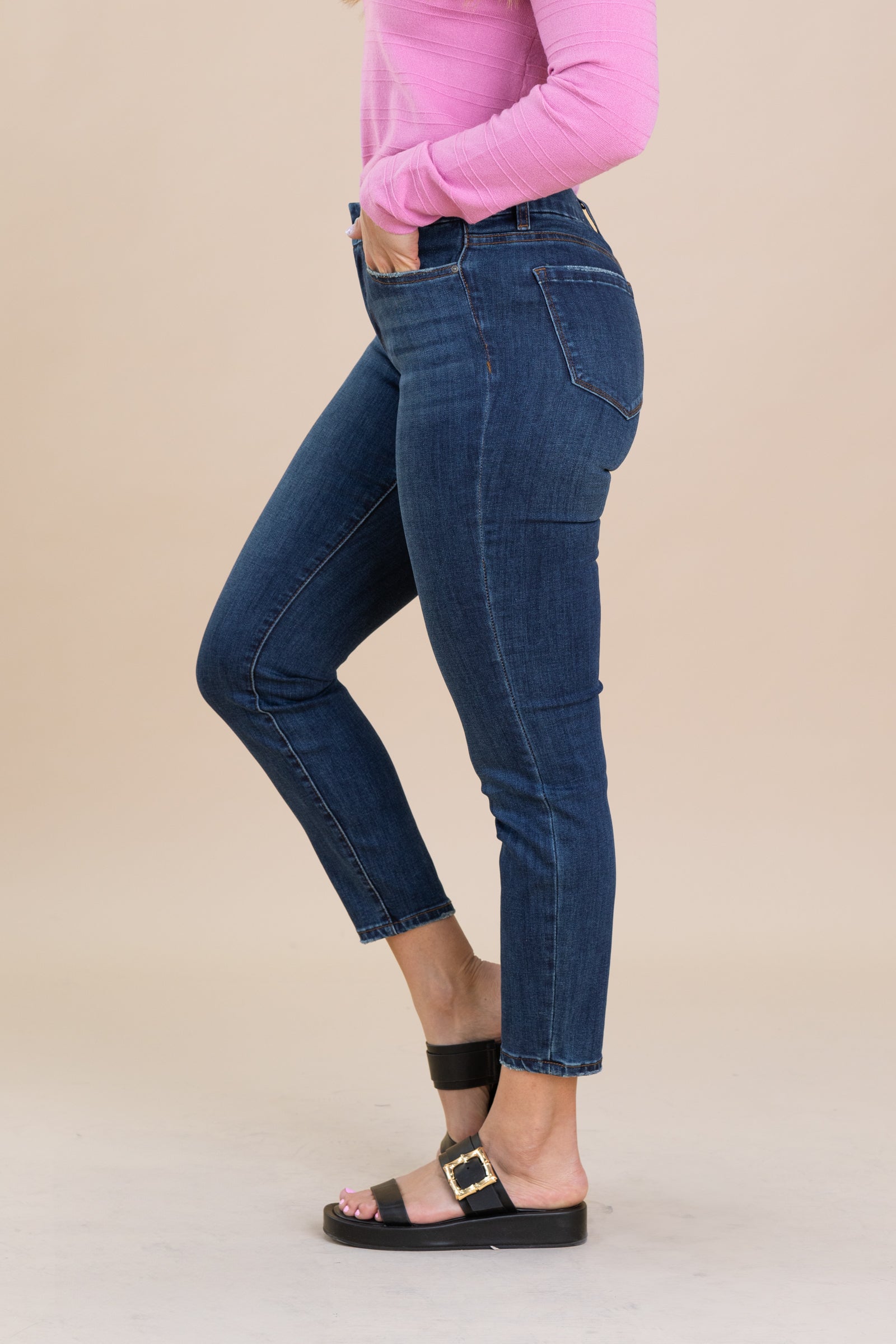 Mica Dark Wash Mid Rise Ankle Skinny Jeans