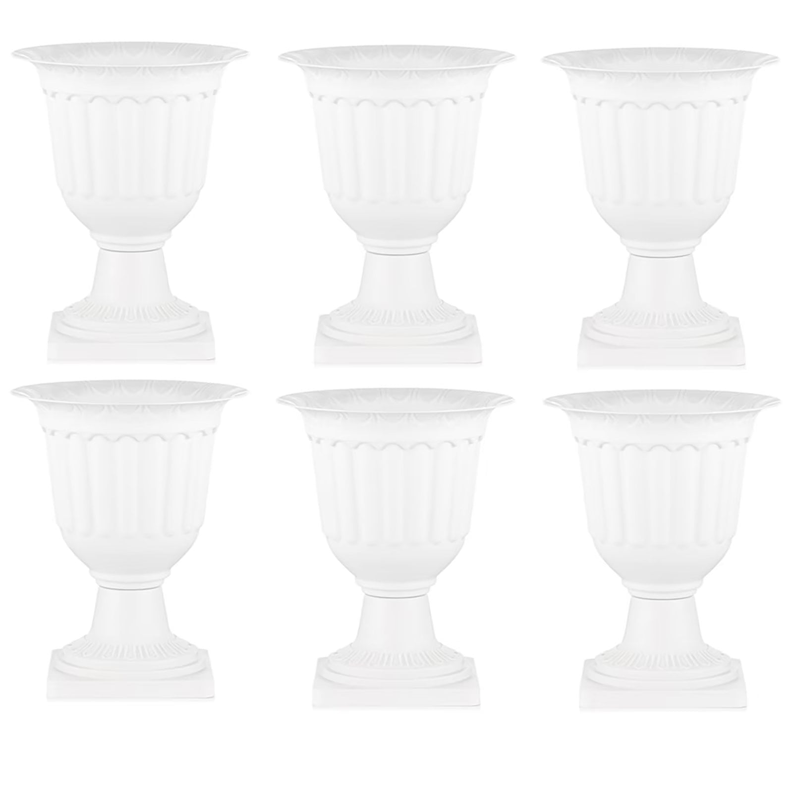 White Plastic Urn Planter for Outdoor Plants 13.8 inch Pedestal Planters Set of 6